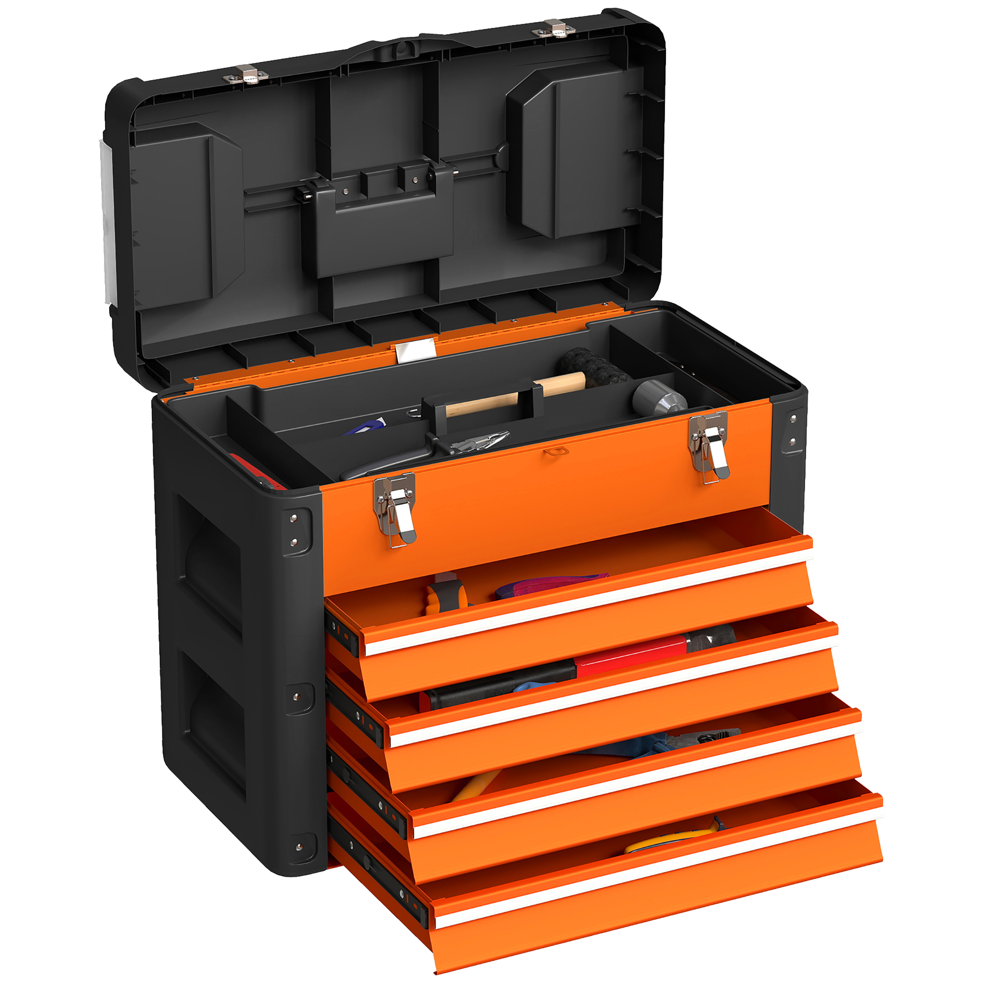 Metall Werkzeugkiste 4 Schubladen Orange 49,7x25,3x40,7cm Werkzeugkoffer