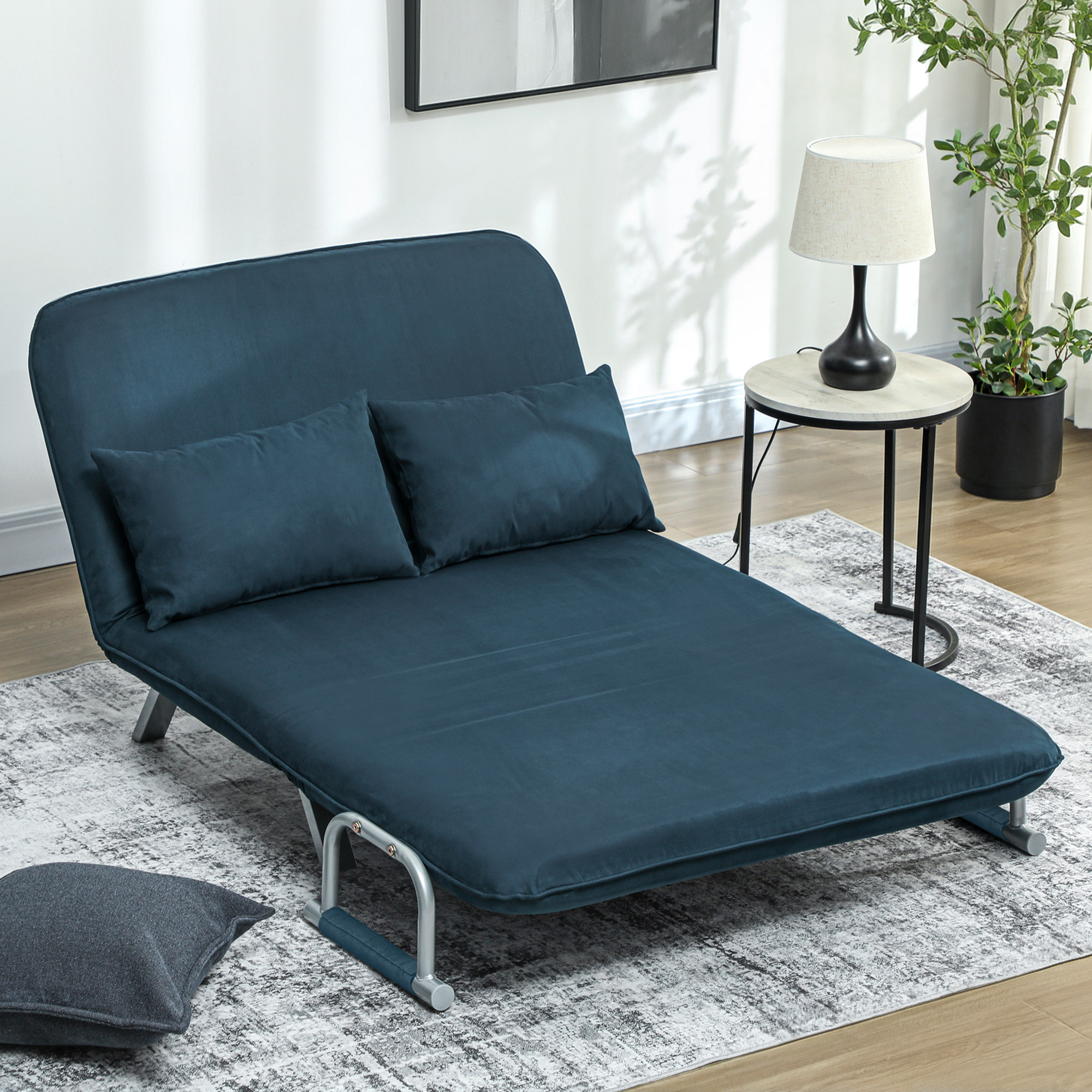 Two-Seater Click-Clack Sofa Bed - Navy Blue_voghion.com