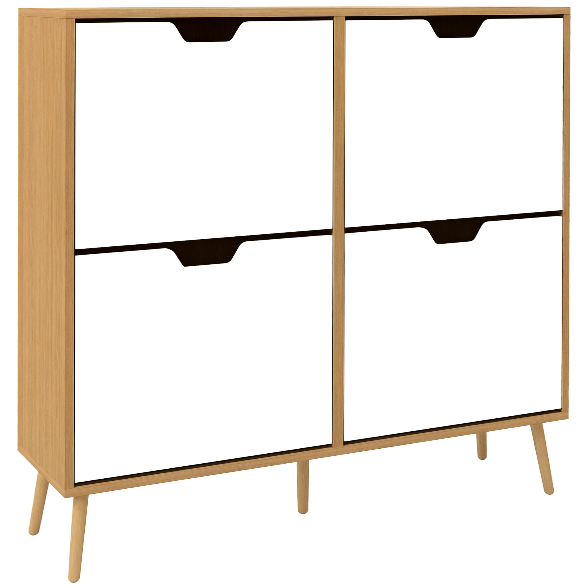 Mueble Zapatero Con 4 Cajones Abatibles Y Estantes Ajustables Armario De Zapatos Para 16 Pares 95x26x95 Cm Natural_voghion.com