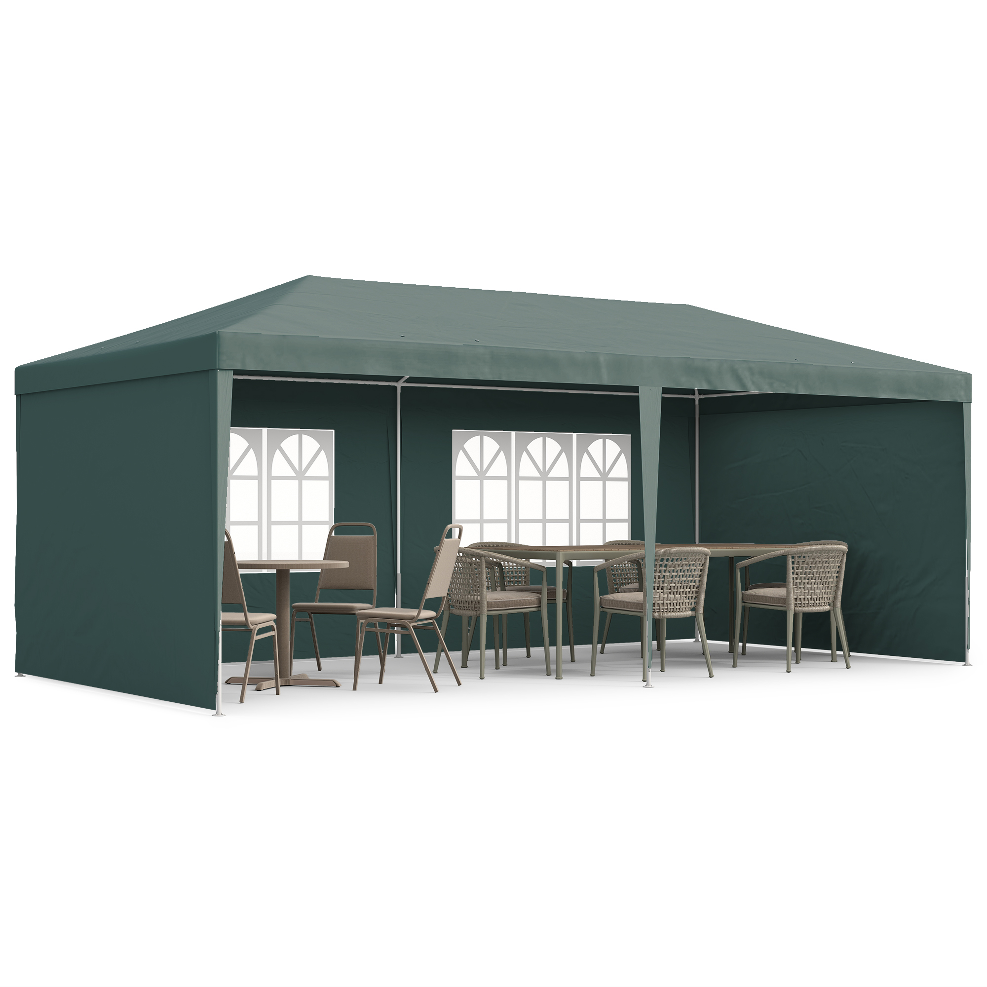 Outsunny 6x3 M Party Tent Gazebo Marquee Outdoor Patio Canopy Shelter With Windows And Side Panels, Green_voghion.com