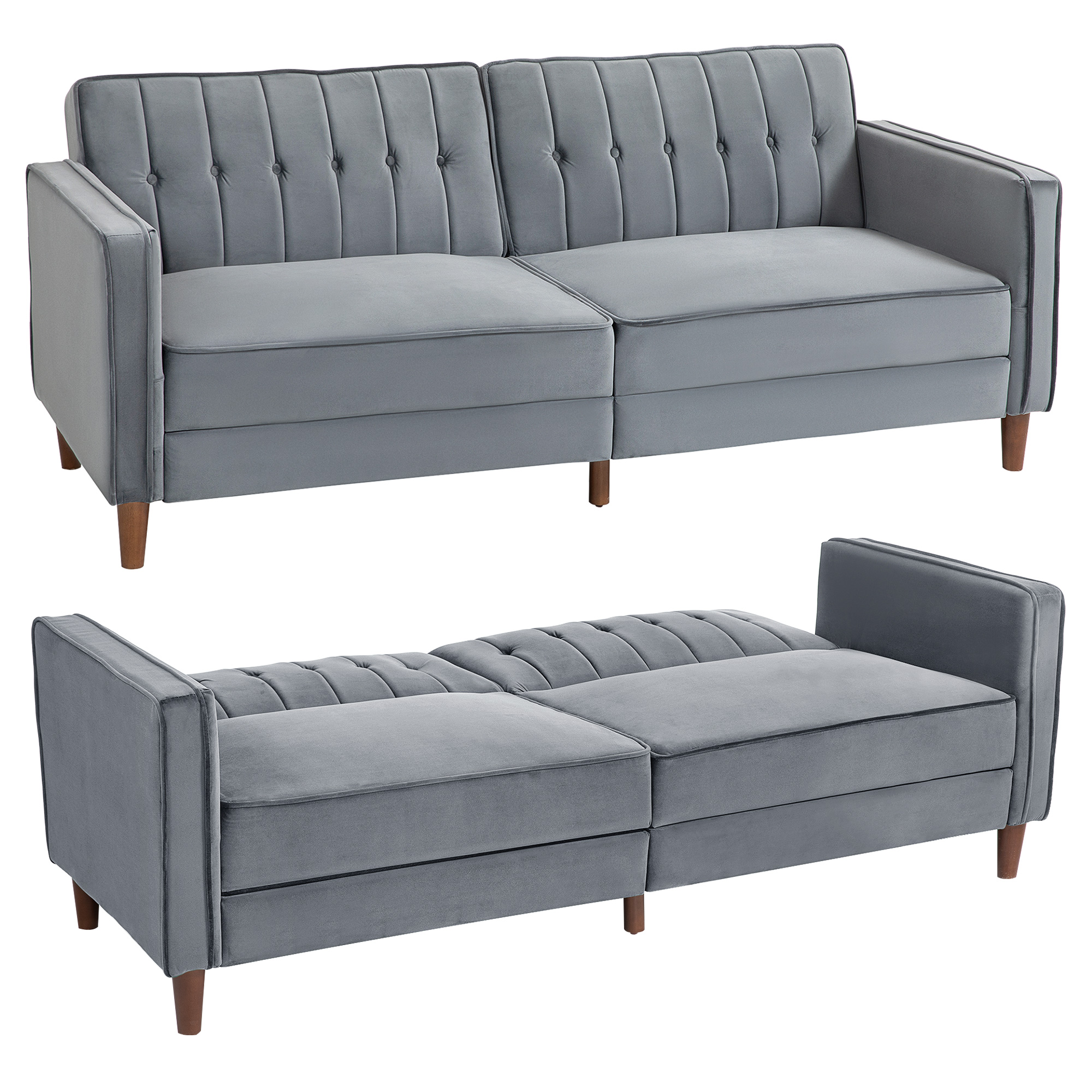 Canapé-lit trois places en velours - Gris foncé_voghion.com