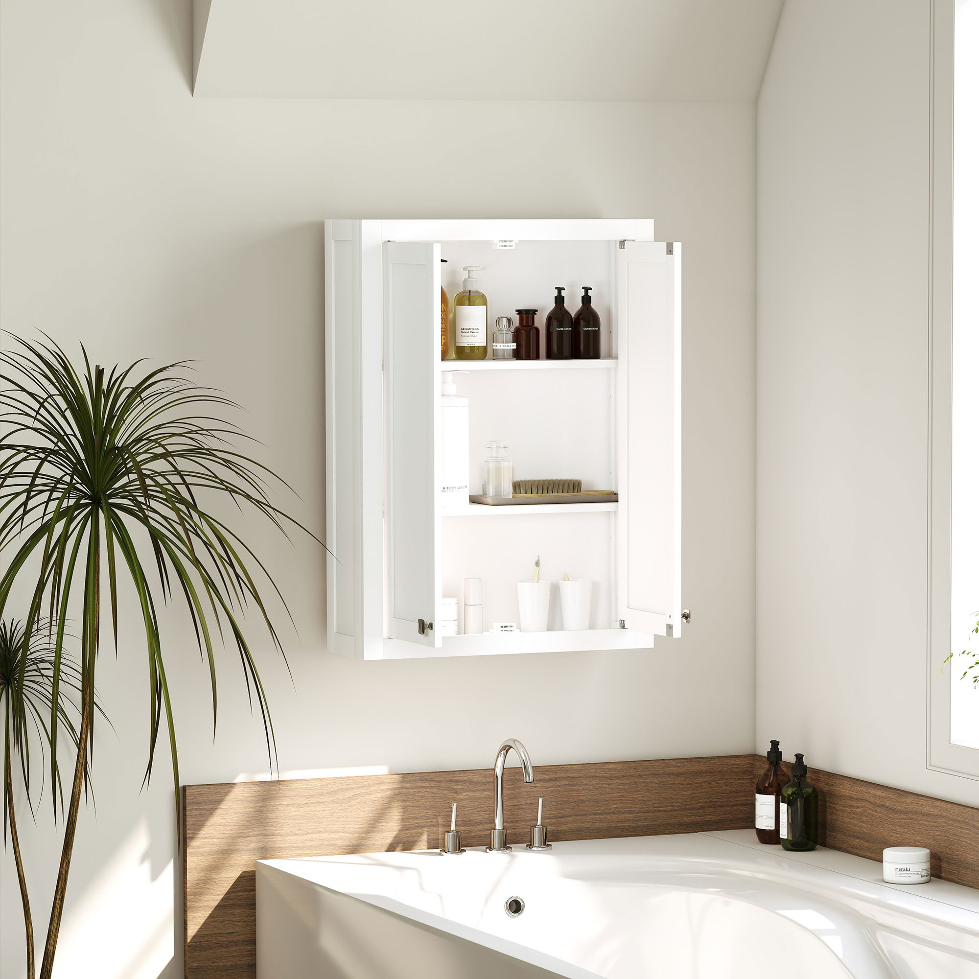 Badezimmer-Wandschrank mit verstellbaren Einlegeböden – Weiß_voghion.com