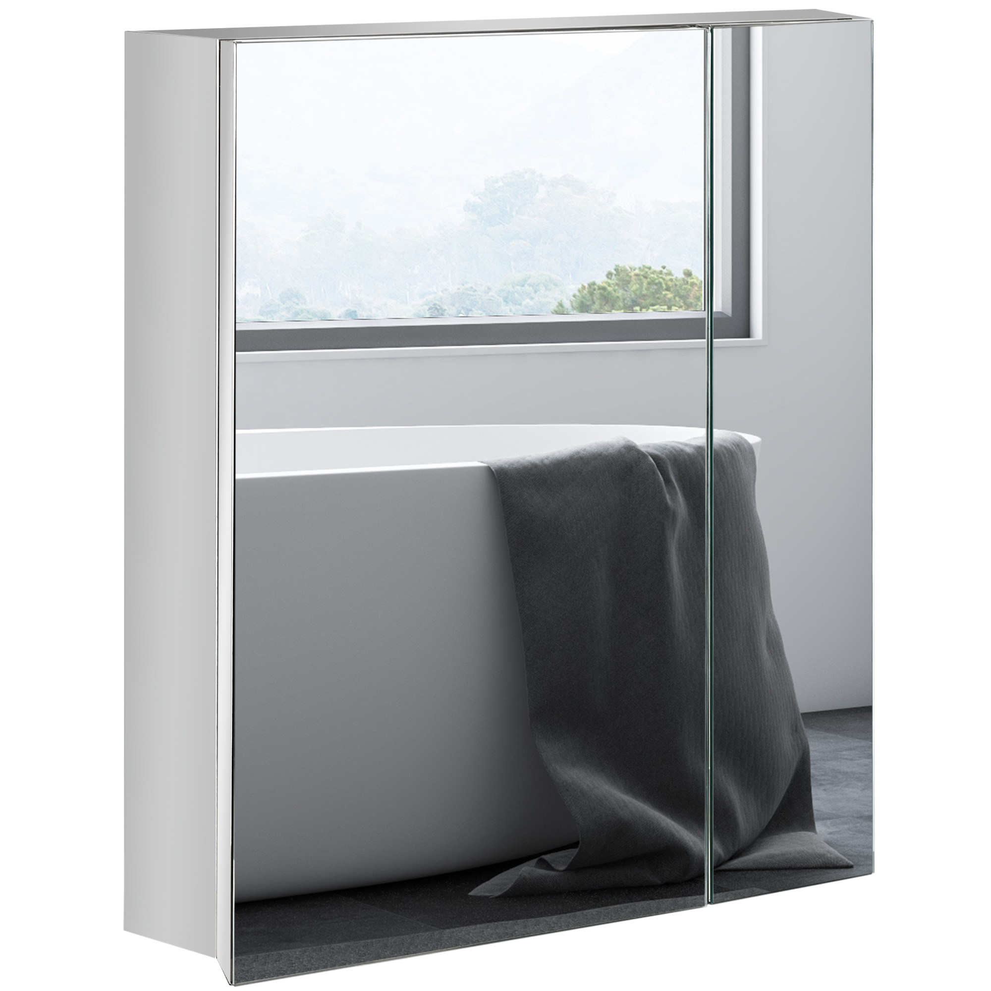 Wall Mounted Bathroom Medicine Cabinet with Hinged Door Storage Shelves for Living Room and Laundry Room Silver