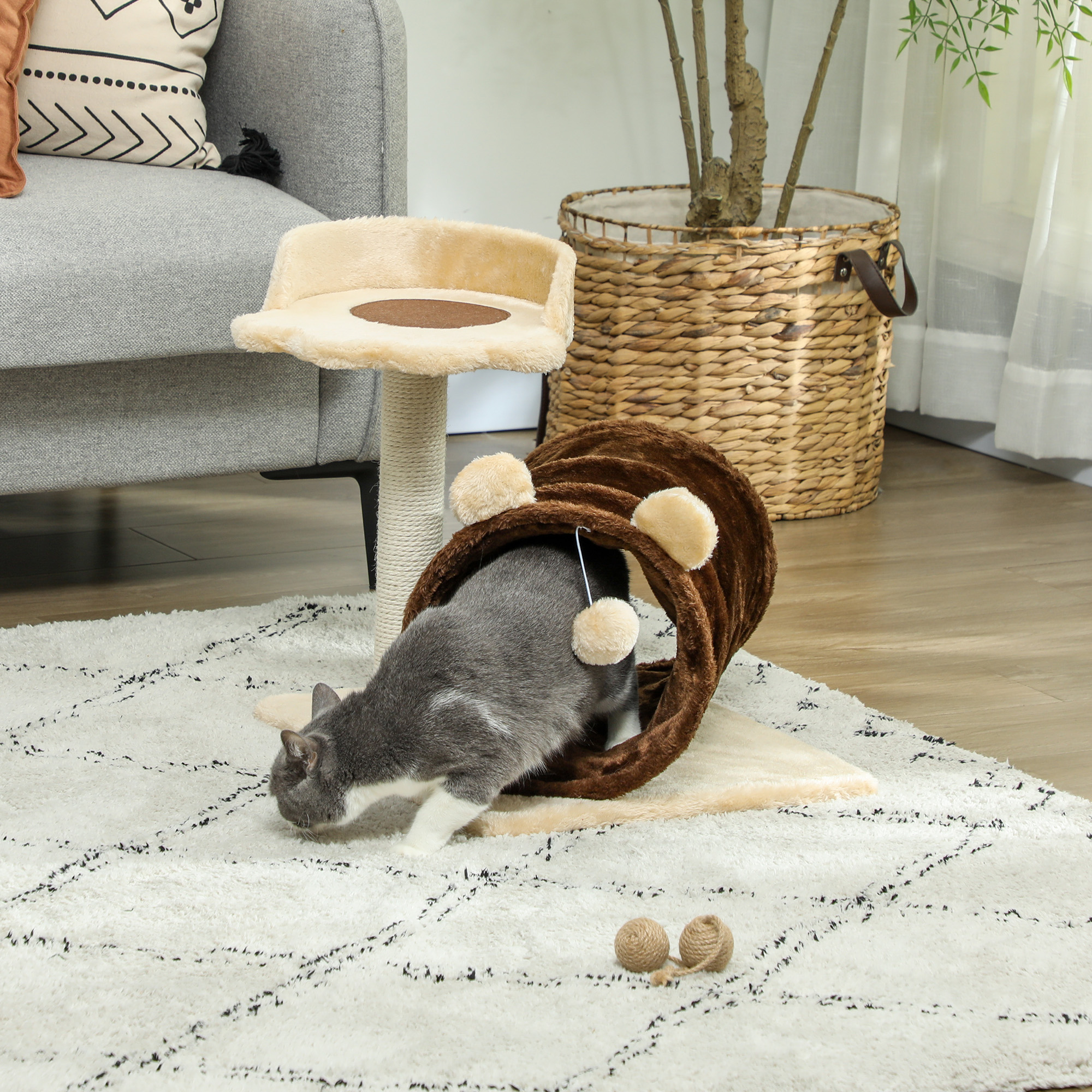 Arbre À Chat Avec Tunnel, Nid, Plateformes Et Jouet, Marron_voghion.com