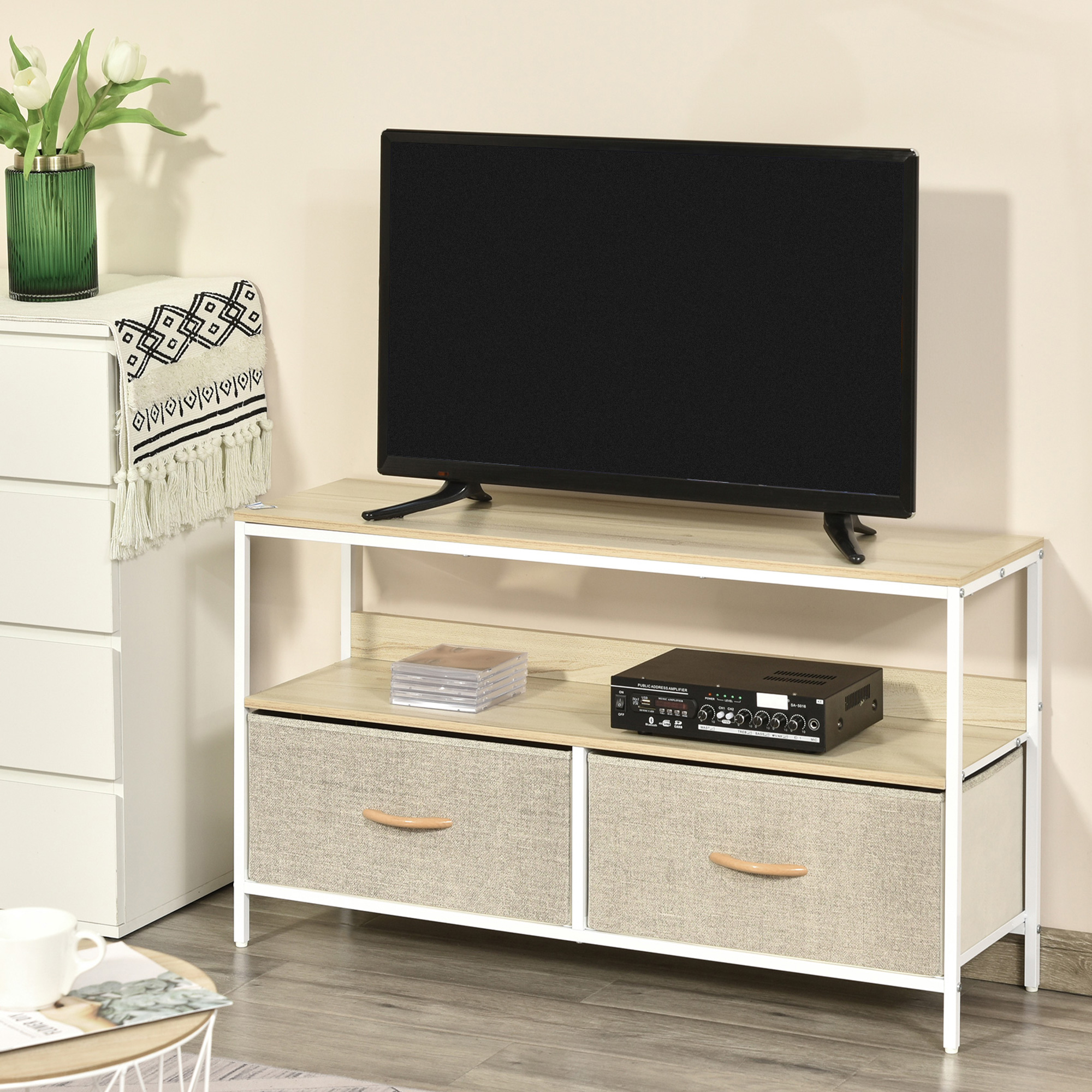 TV Stand Cabinet With 2 Foldable Drawers - Maple Colour_voghion.com
