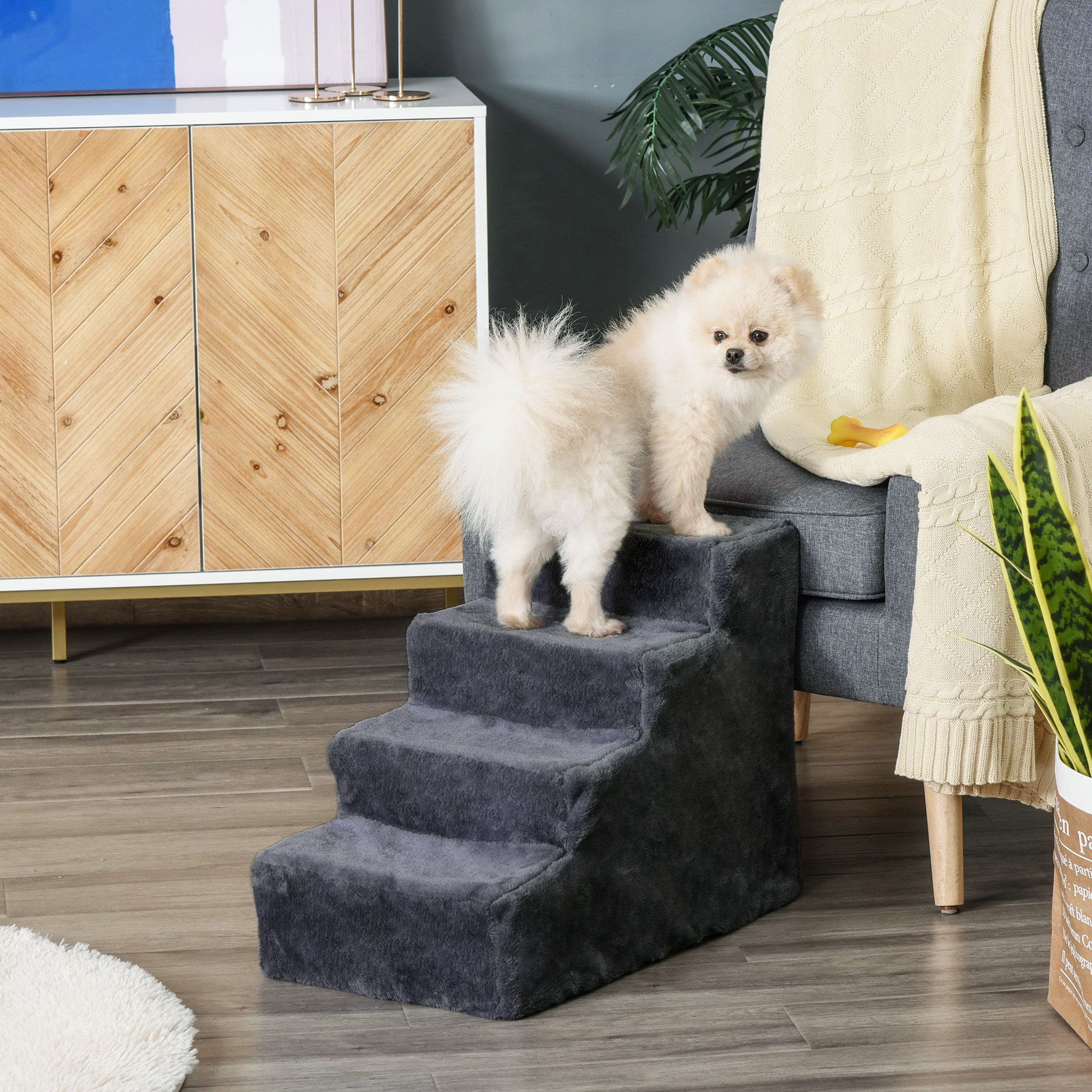 Escalera Para Mascotas De 4 Peldaños Con Funda Lavable Y Extraíble_voghion.com