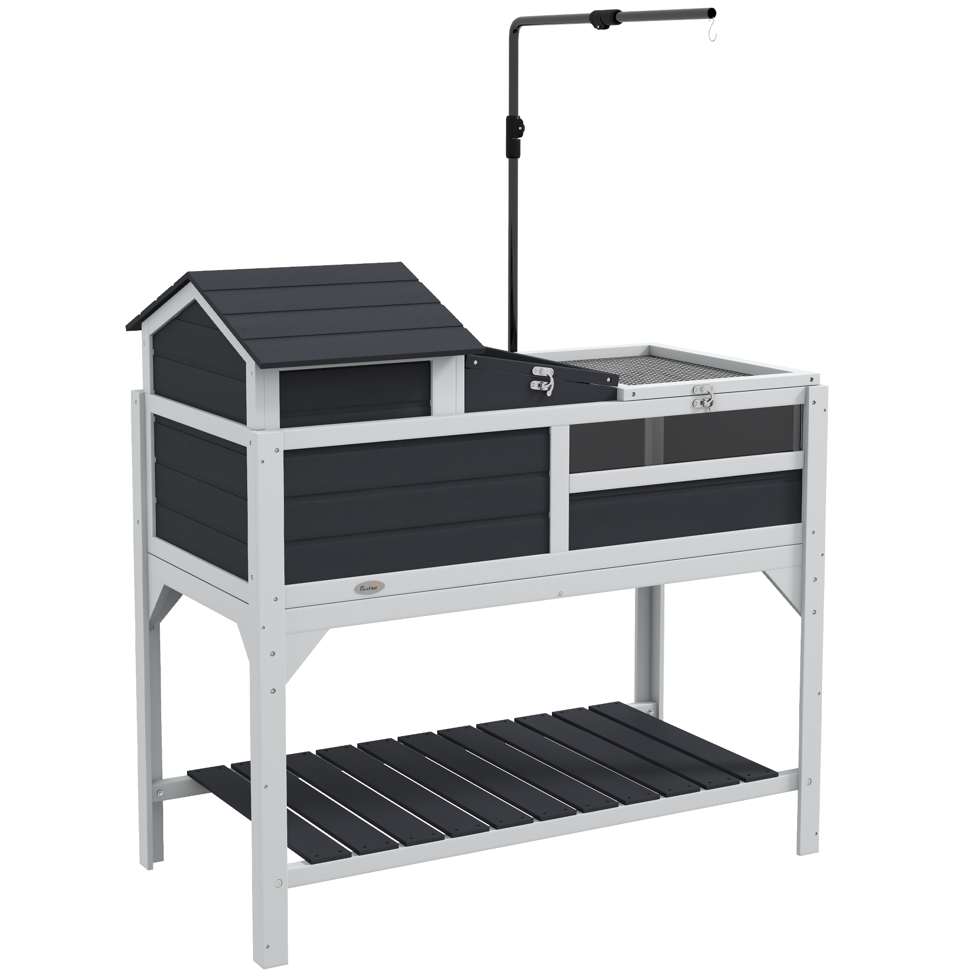 Tortoise Enclosure Tortoise House w/ Adjustable Lamp Holder, Storage Shelf, Removable Main House, Openable Lid, Gray