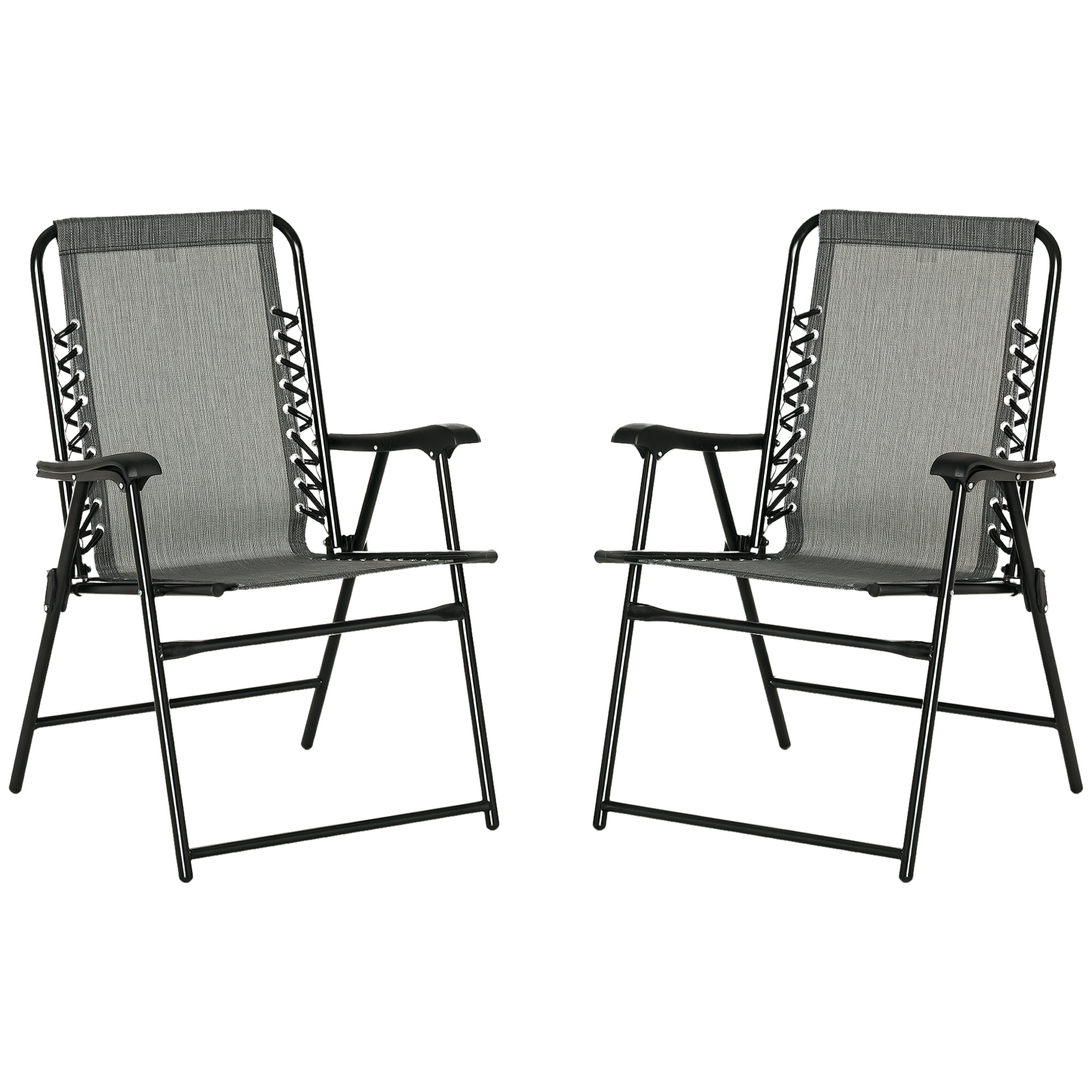2 Pieces Outdoor Folding Chair Set, Portable Capimg Chairs with Armrest for Patio, Pool, Beach, Gray