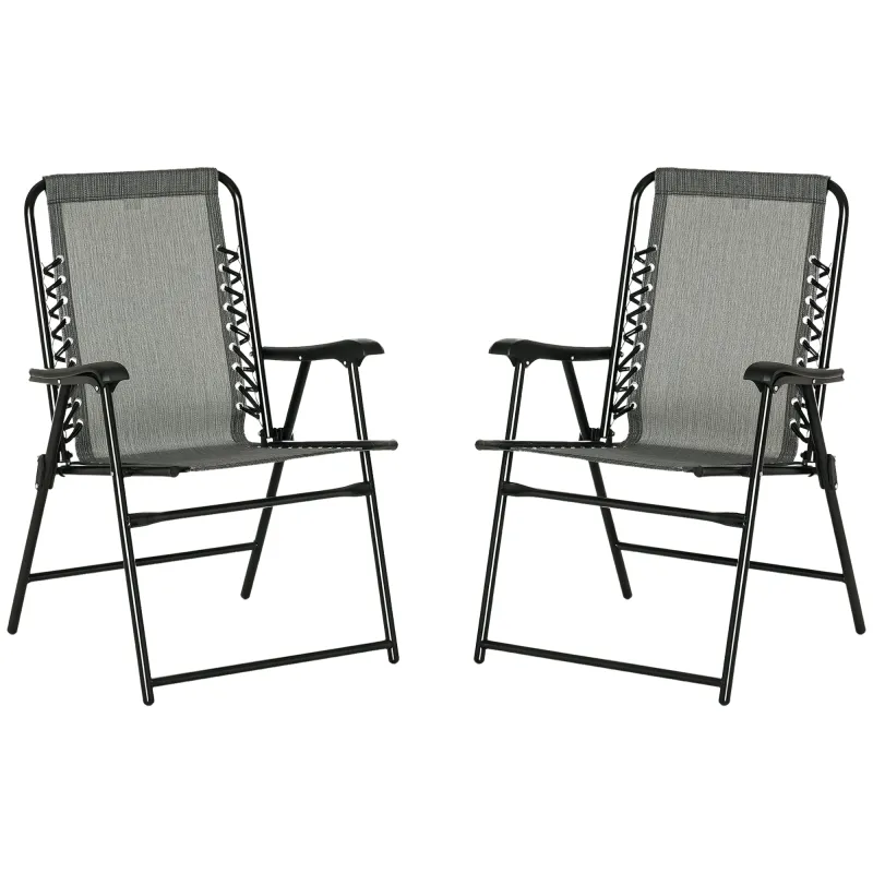 2 Pieces Outdoor Folding Chair Set, Portable Capimg Chairs with Armrest for Patio, Pool, Beach, Gray
