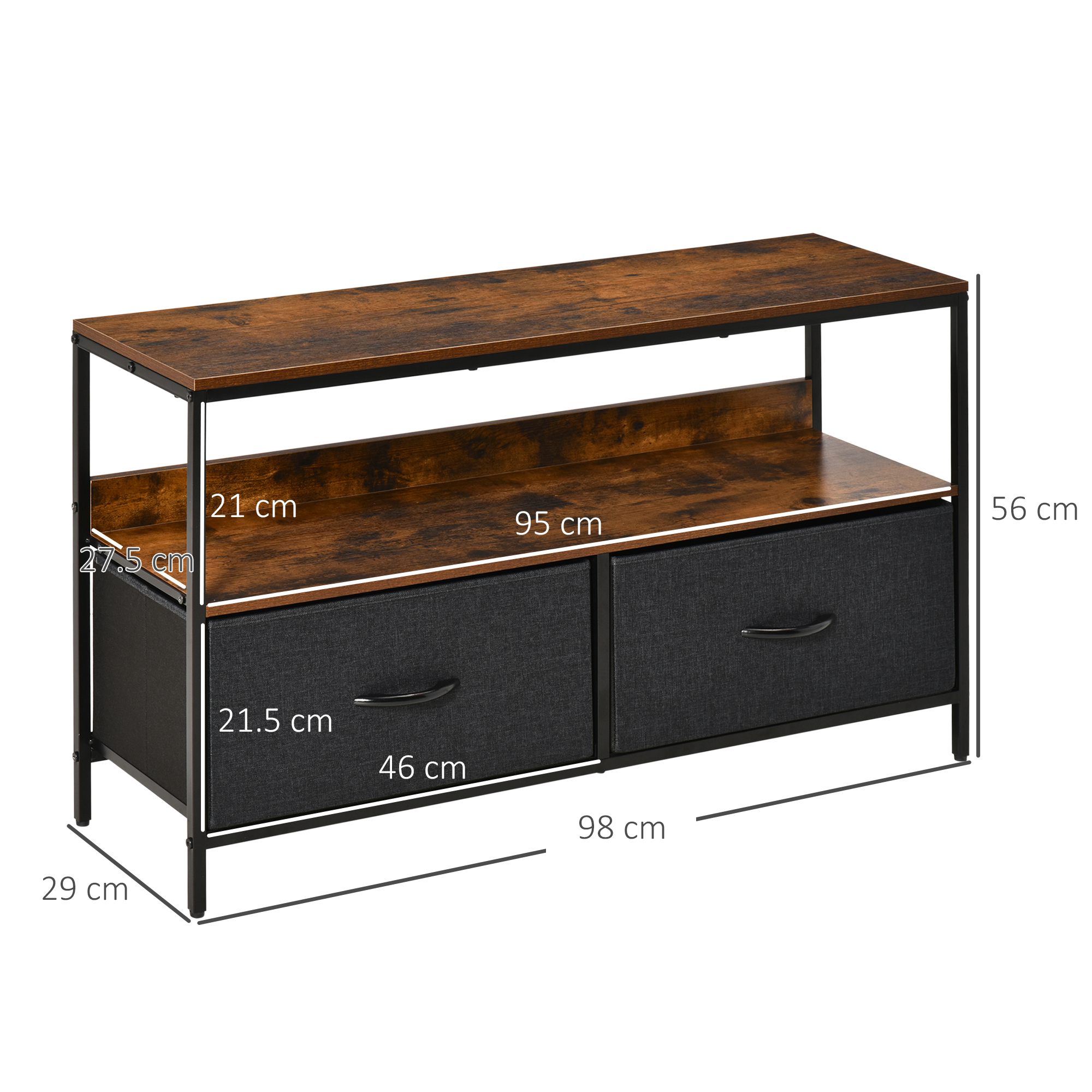 TV Stand Cabinet With 2 Foldable Drawers - Rustic Brown_voghion.com