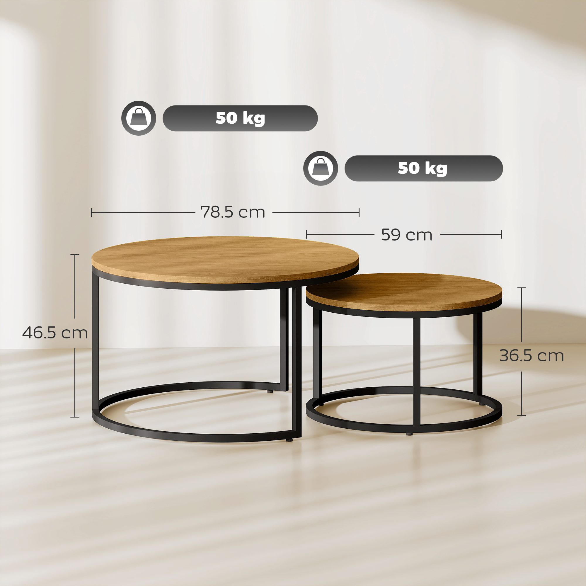 Set Of Two Wood-Effect Stacking Tables - Brown_voghion.com