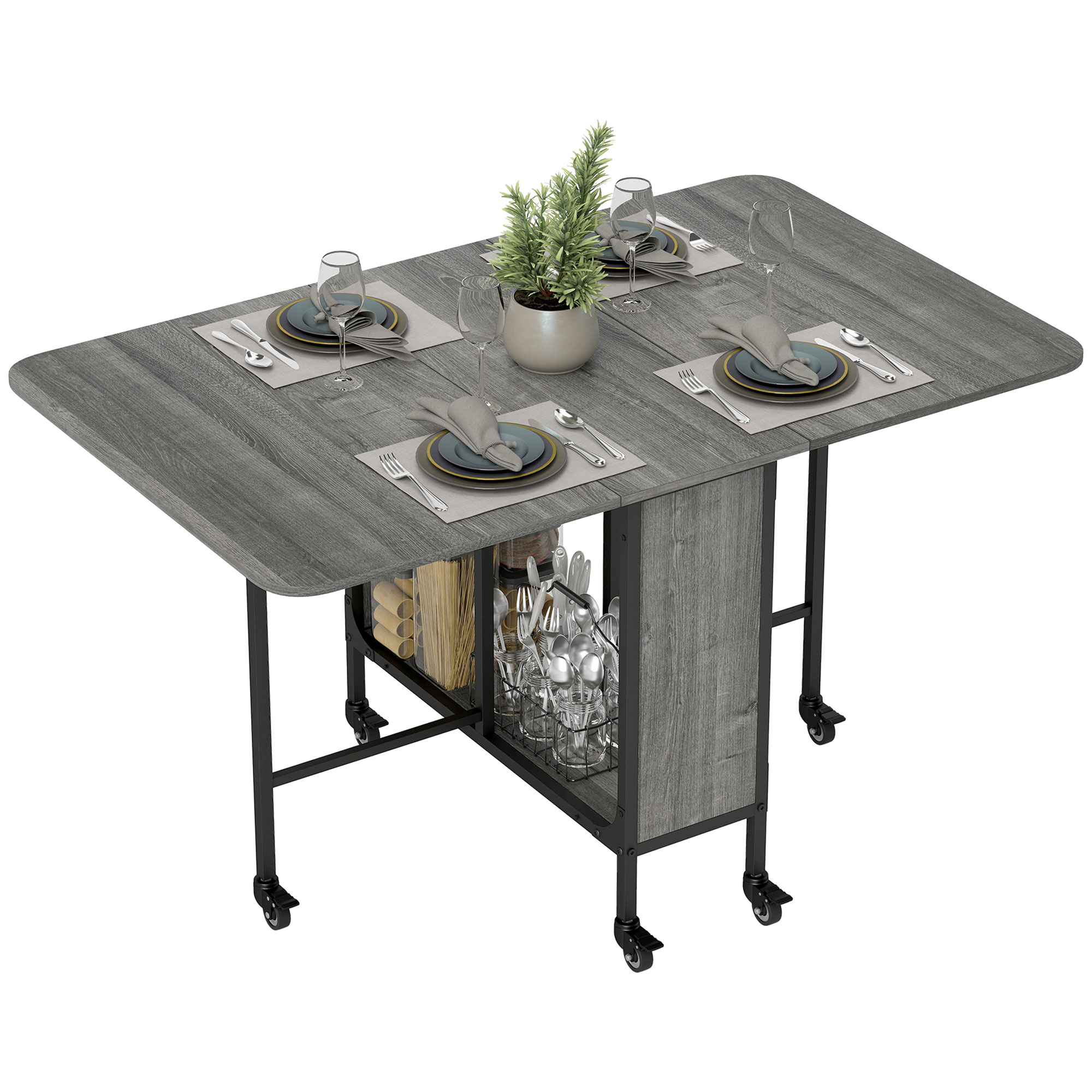 Table rabattable gris noir vue d'ensemble