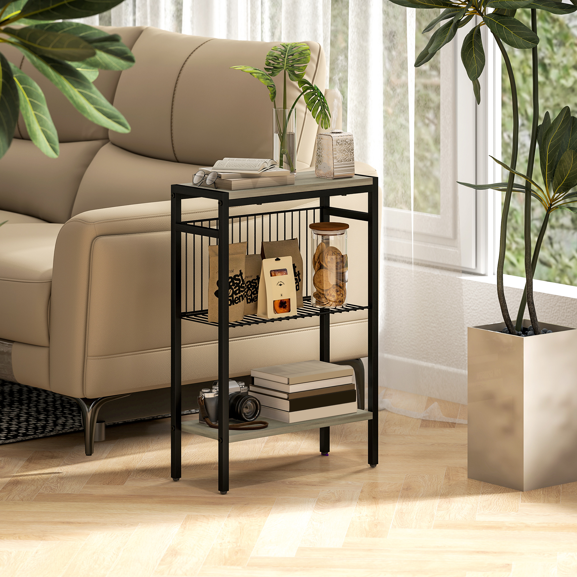 Three Shelf Industrial Side Table, Grey_voghion.com