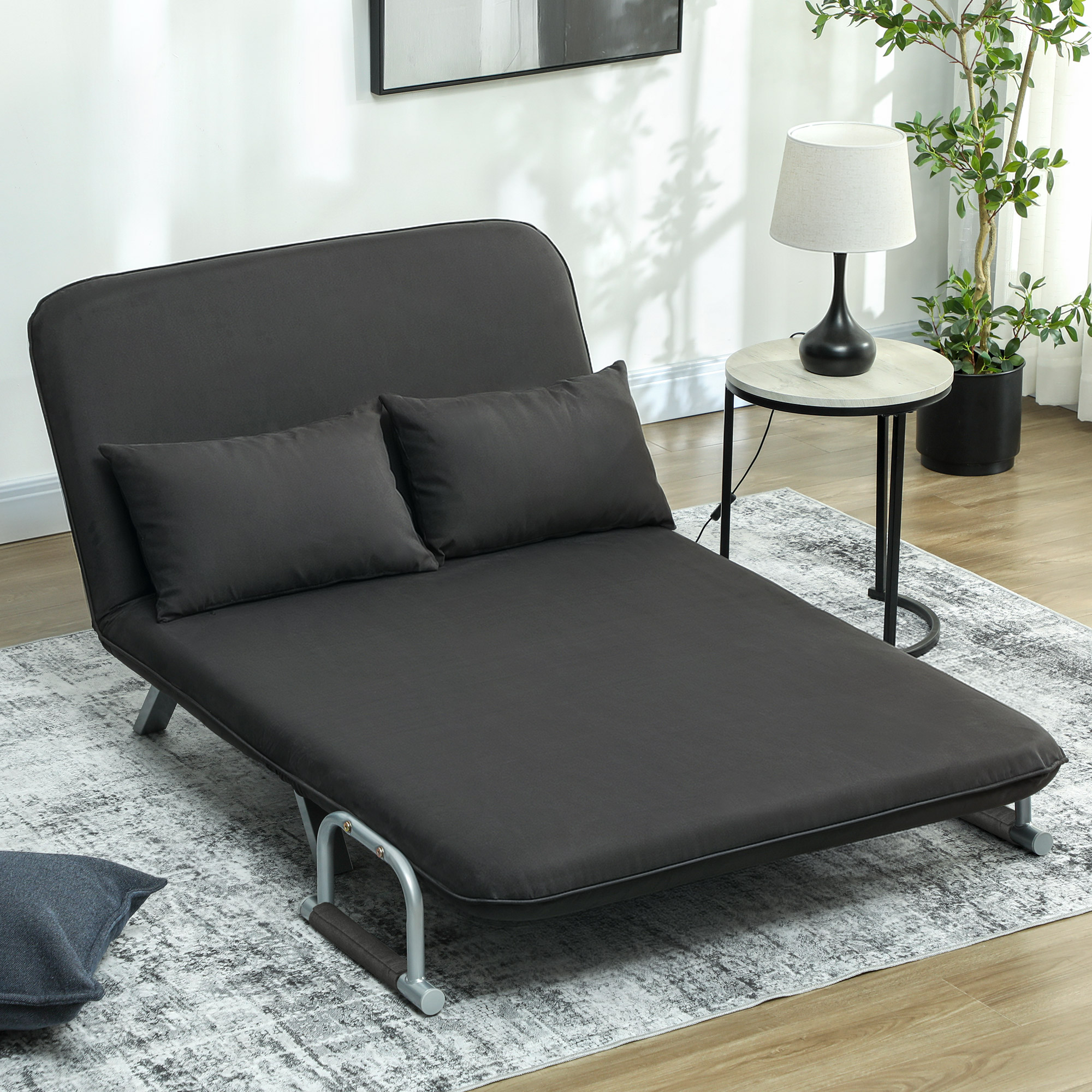 Two-Seater Click-Clack Sofa Bed - Charcoal Grey_voghion.com