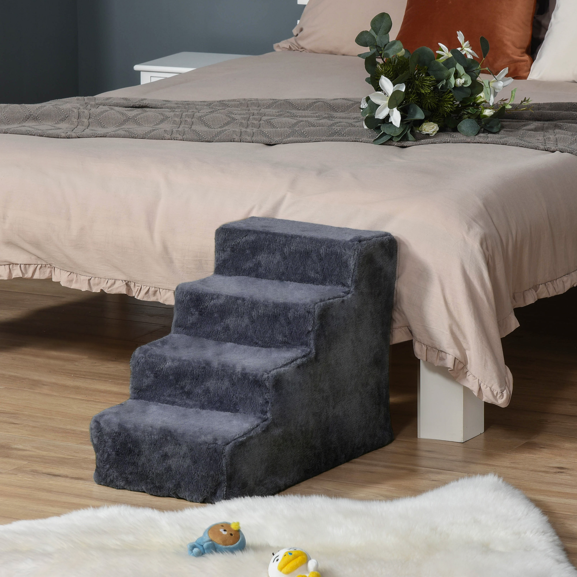 Escalera Para Mascotas De 4 Peldaños Con Funda Lavable Y Extraíble_voghion.com