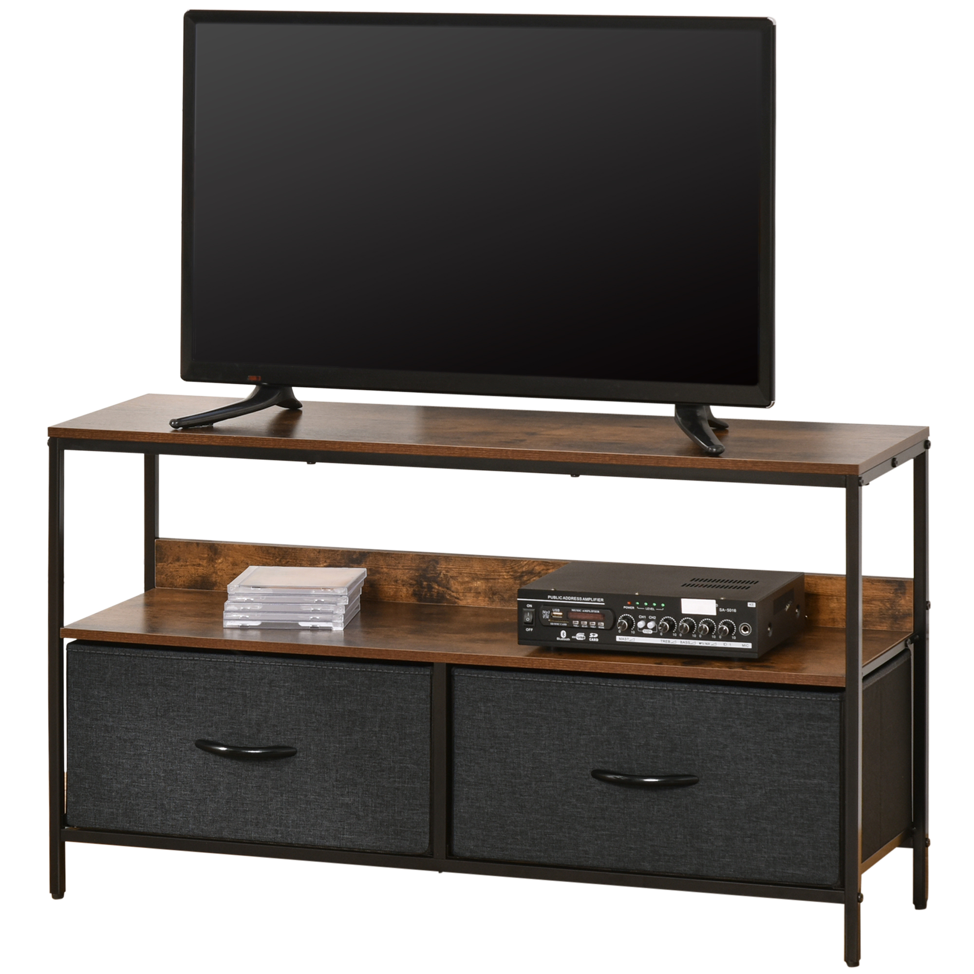 TV Stand Cabinet With 2 Foldable Drawers - Rustic Brown_voghion.com