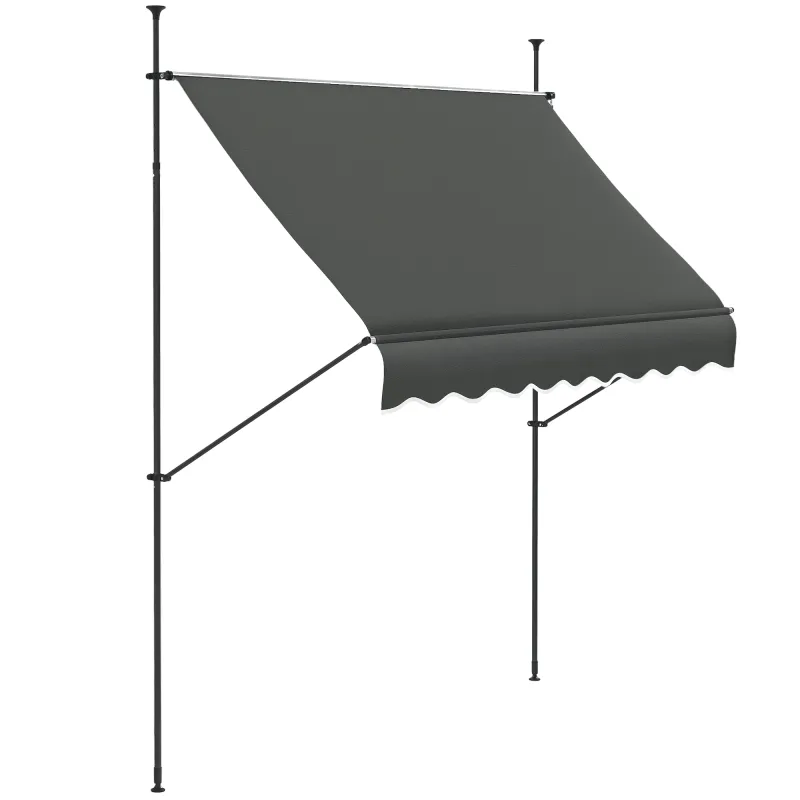8' x 4' Manual Retractable Awning, Non-Screw Patio Awning, UV Resistant for Window or Door, Dark Gray
