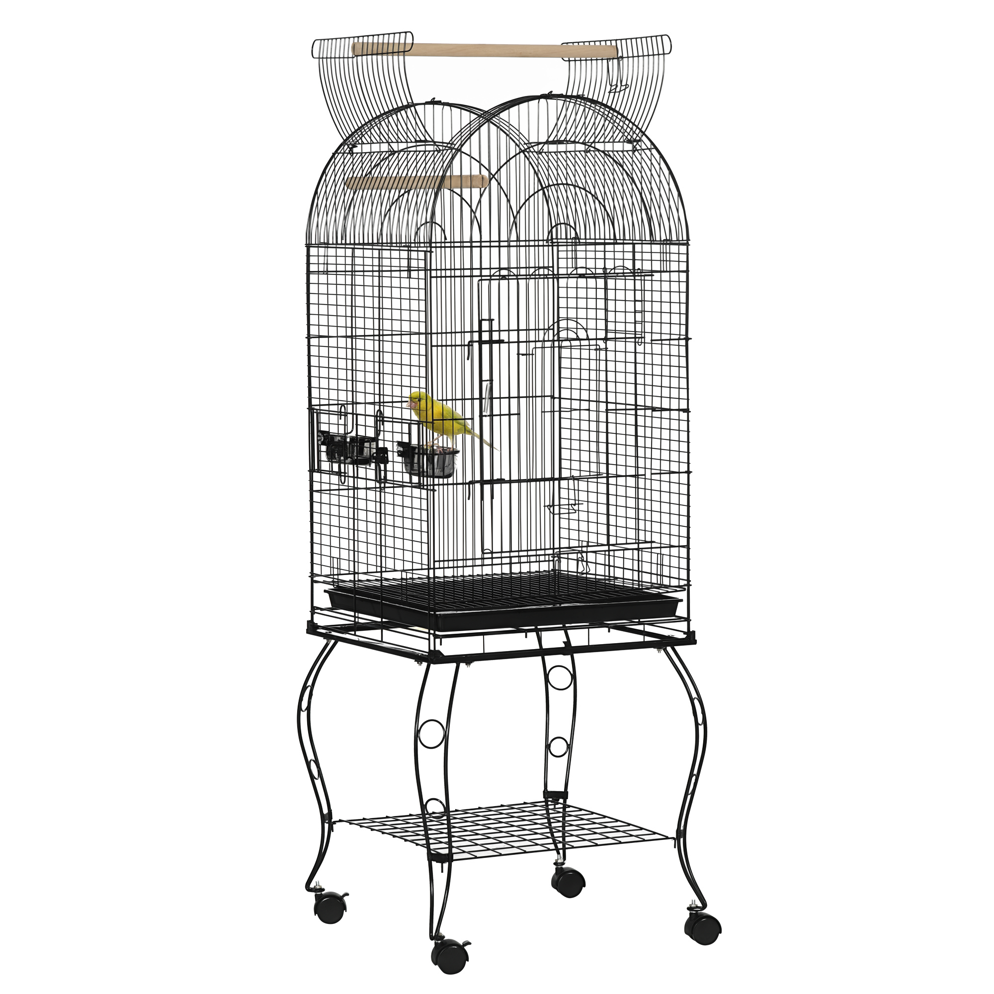 Jaula Para Pájaros Con Soporte Y Ruedas Jaula De Acero Con Bandeja Extraíble Y 2 Comederos 51x51x153 Cm_voghion.com