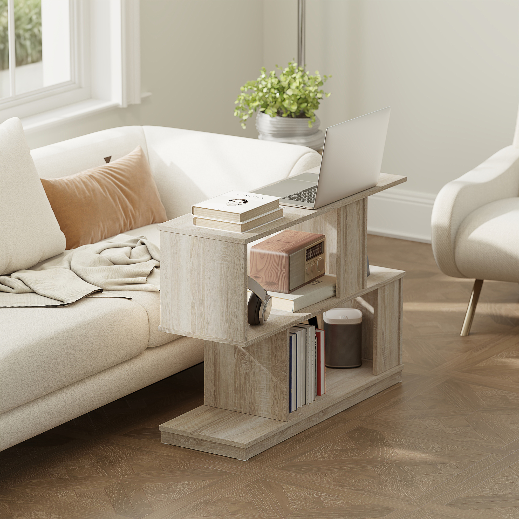 S-Shaped Side Table - Natural Wood Finish_voghion.com