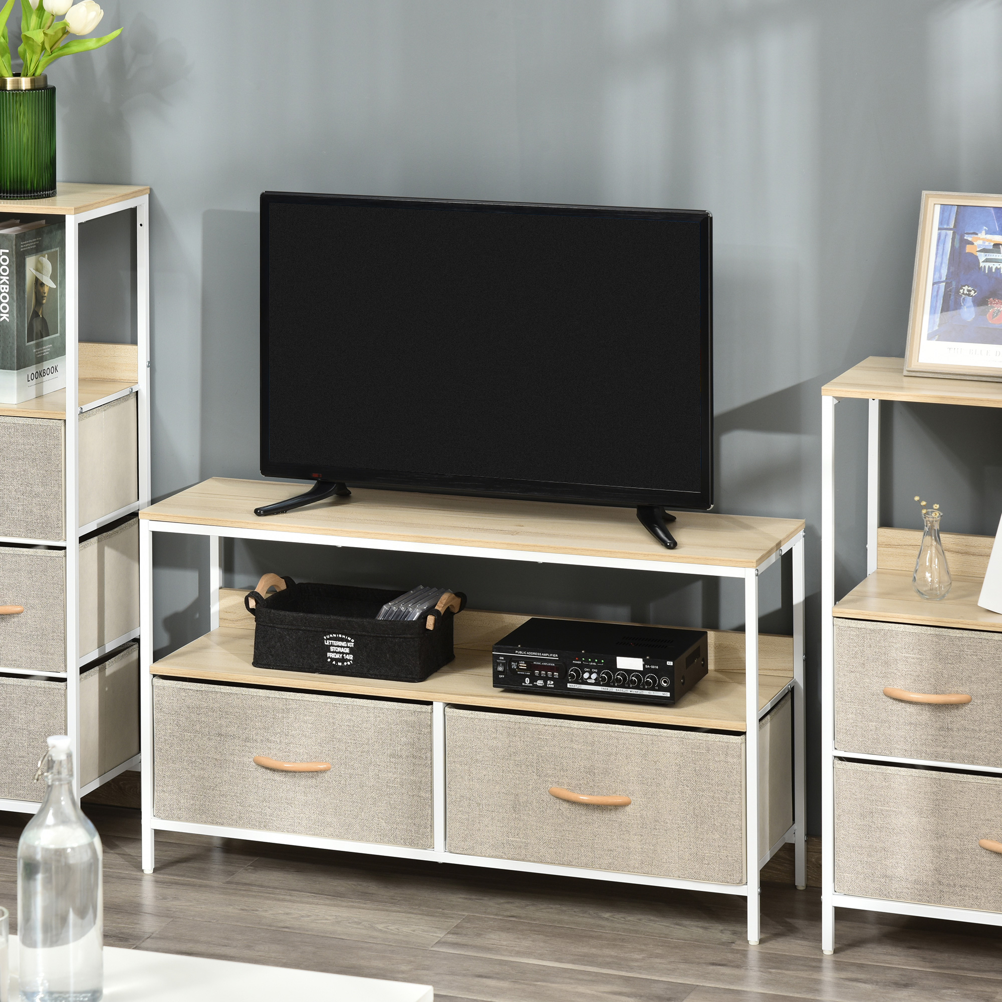 TV Stand Cabinet With 2 Foldable Drawers - Maple Colour_voghion.com
