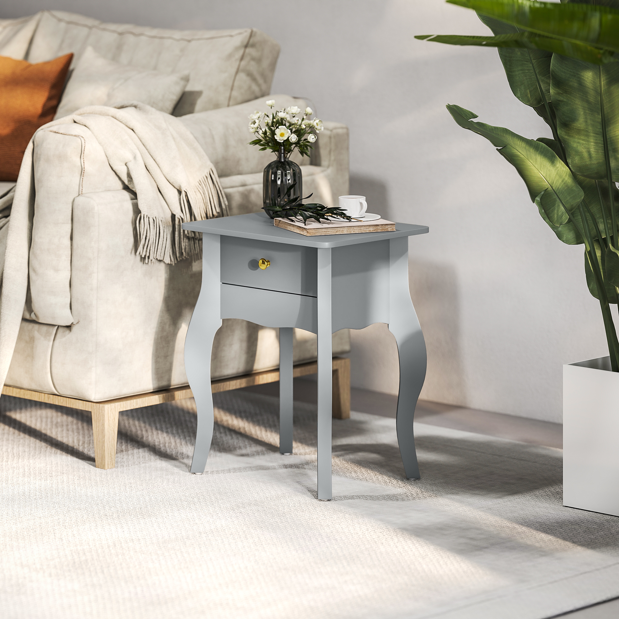 French Style Side Table With Drawer - Grey_voghion.com