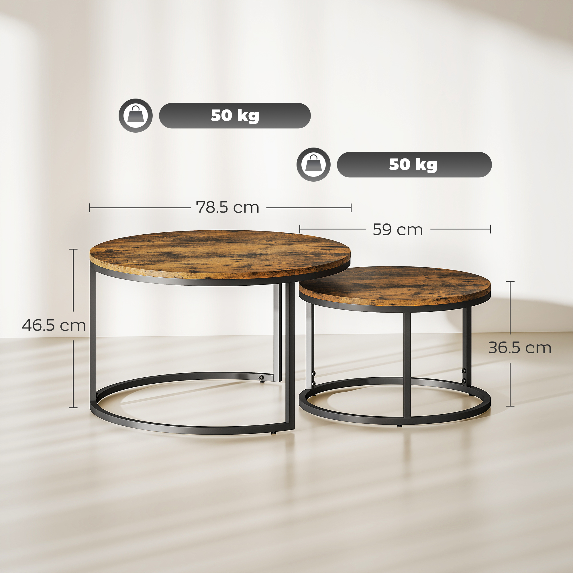 Set Of Two Wood-Effect Stacking Tables - Rustic Brown_voghion.com