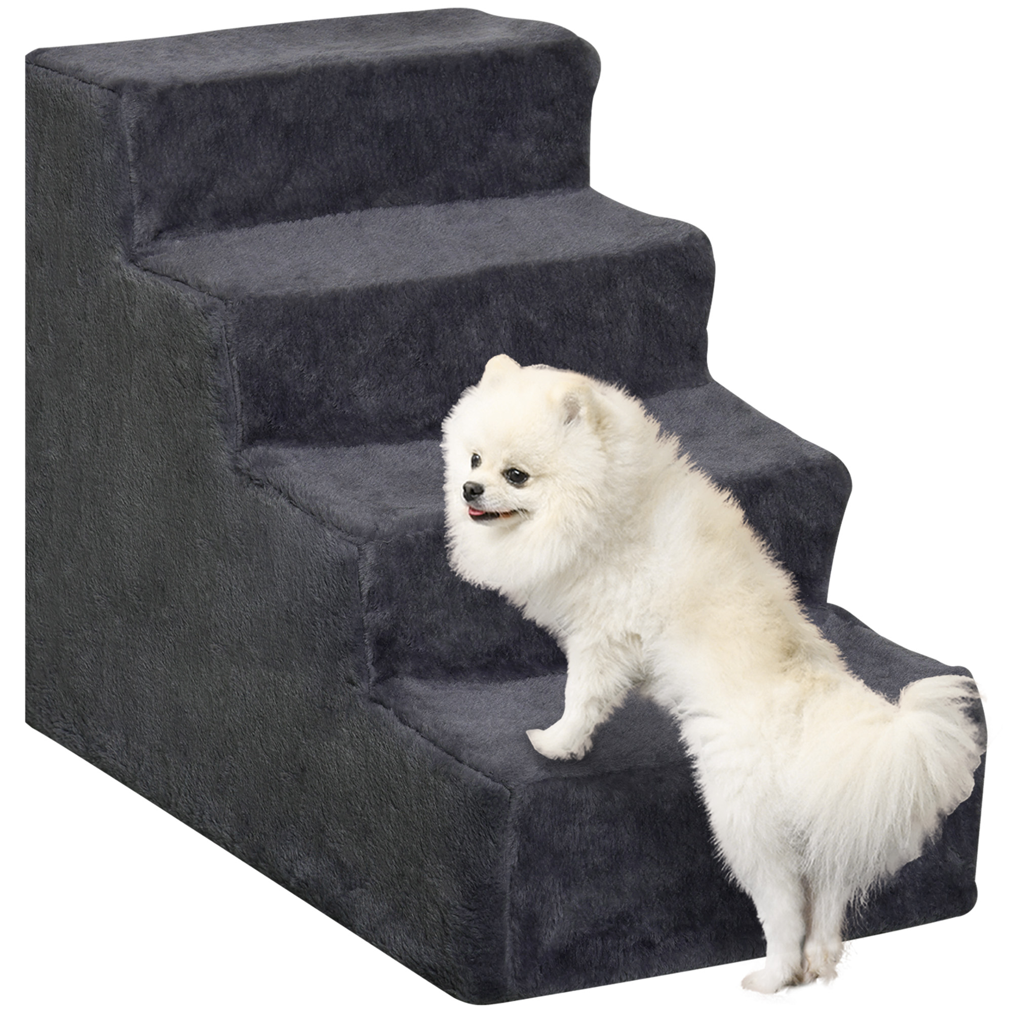 Escalera Para Mascotas De 4 Peldaños Con Funda Extraíble Y Lavable Para Cama Canapé 60x35x44 Cm Gris Oscuro_voghion.com