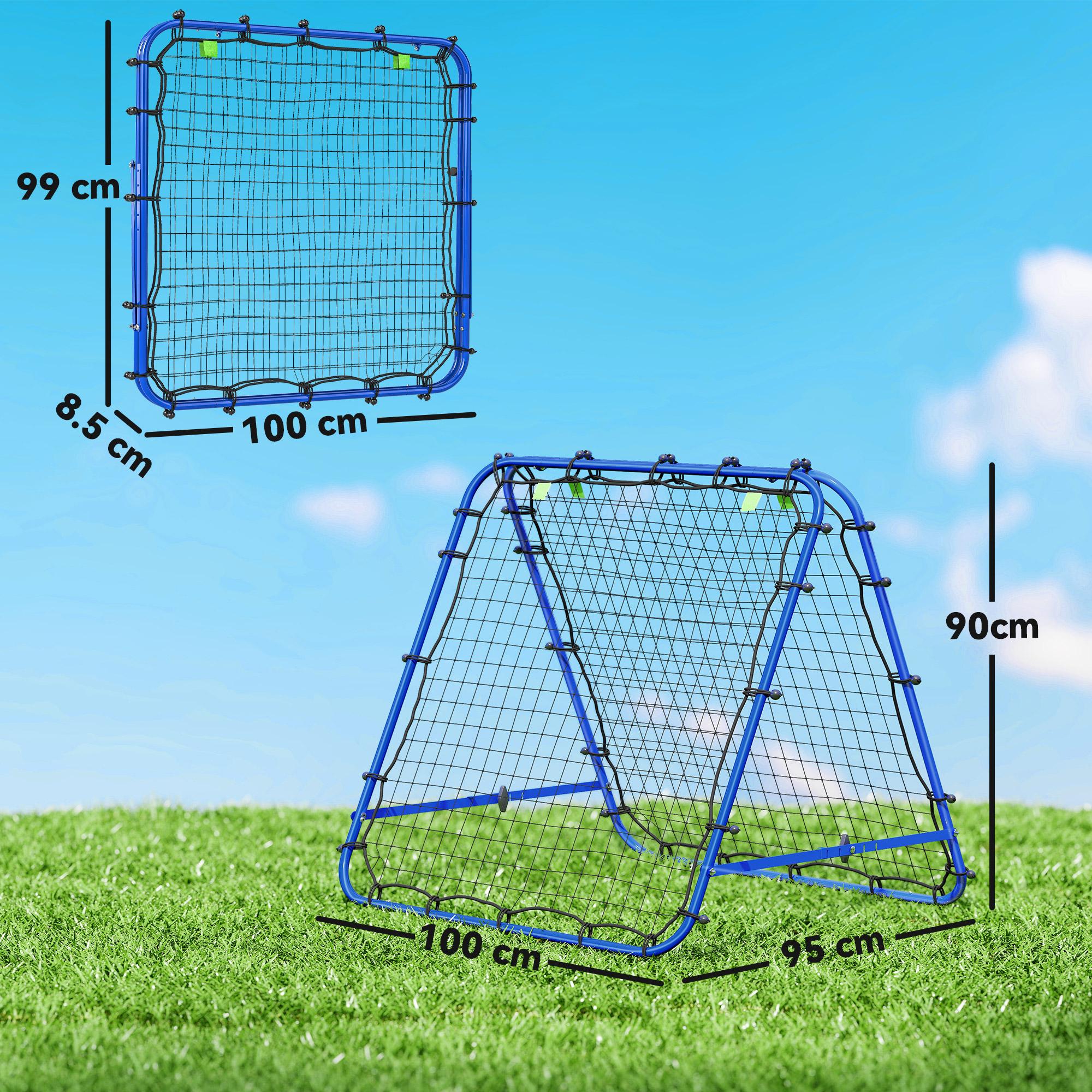 Double Sided Football Rebounder Net, Football Rebound Goal With Five Adjustable Angles, Blue_voghion.com