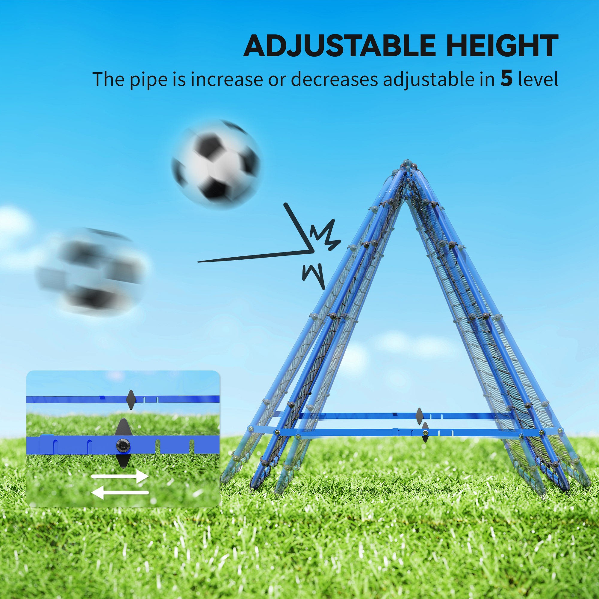 Double Sided Football Rebounder Net, Football Rebound Goal With Five Adjustable Angles, Blue_voghion.com