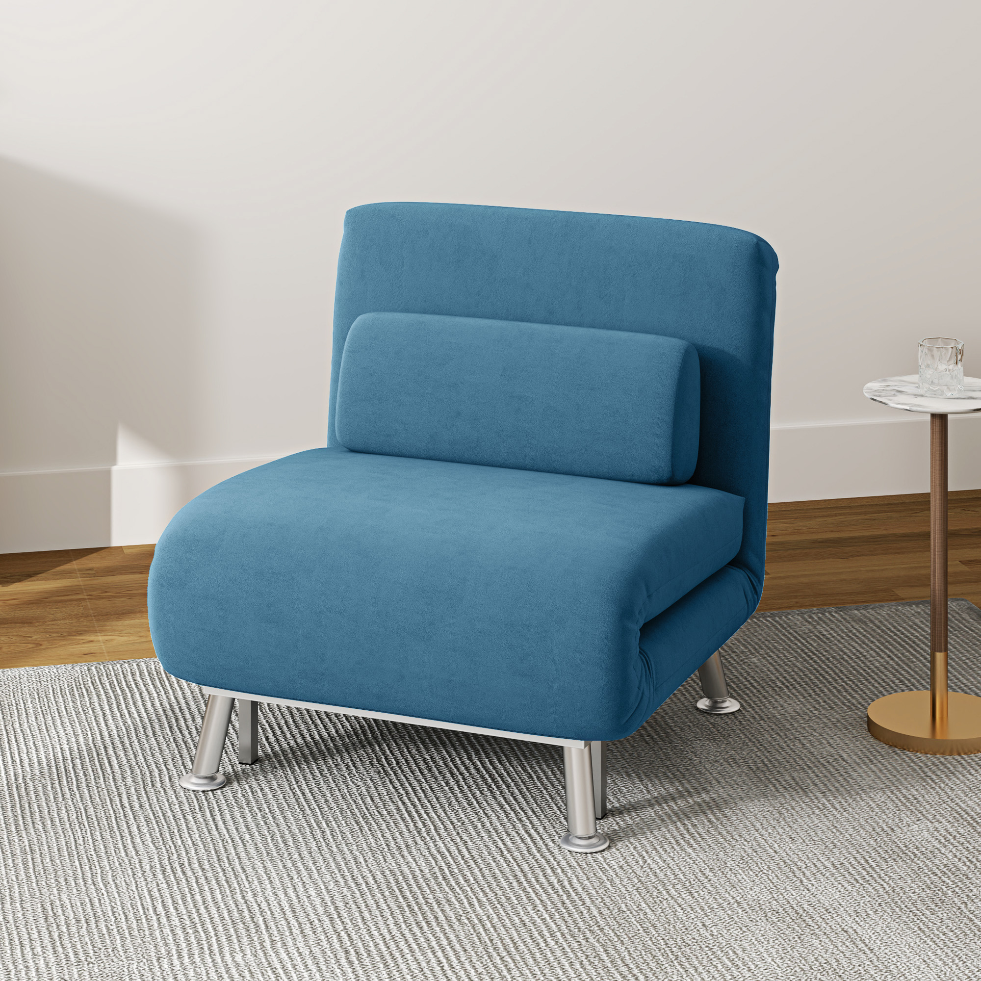 Single Velvet-Feel Sleeper Chair - Blue_voghion.com