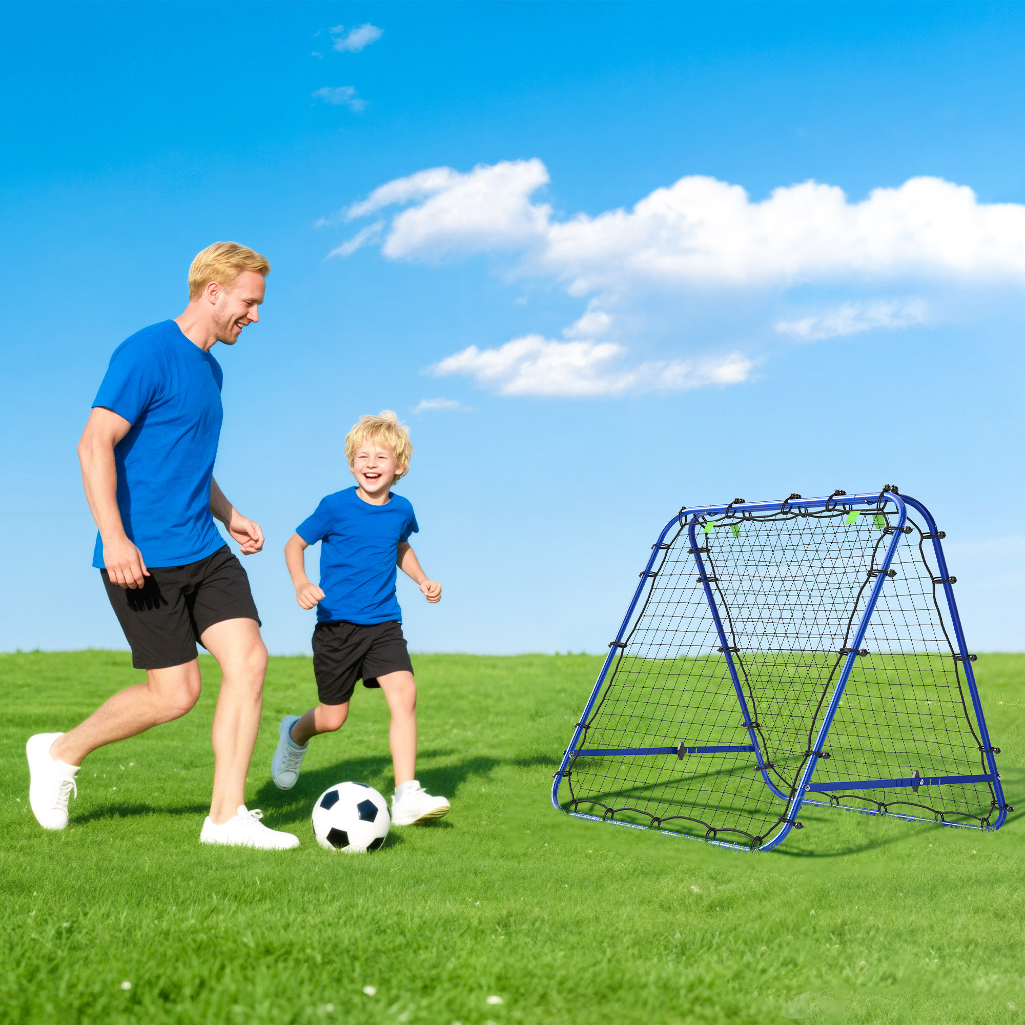 Double Sided Football Rebounder Net, Football Rebound Goal With Five Adjustable Angles, Blue_voghion.com