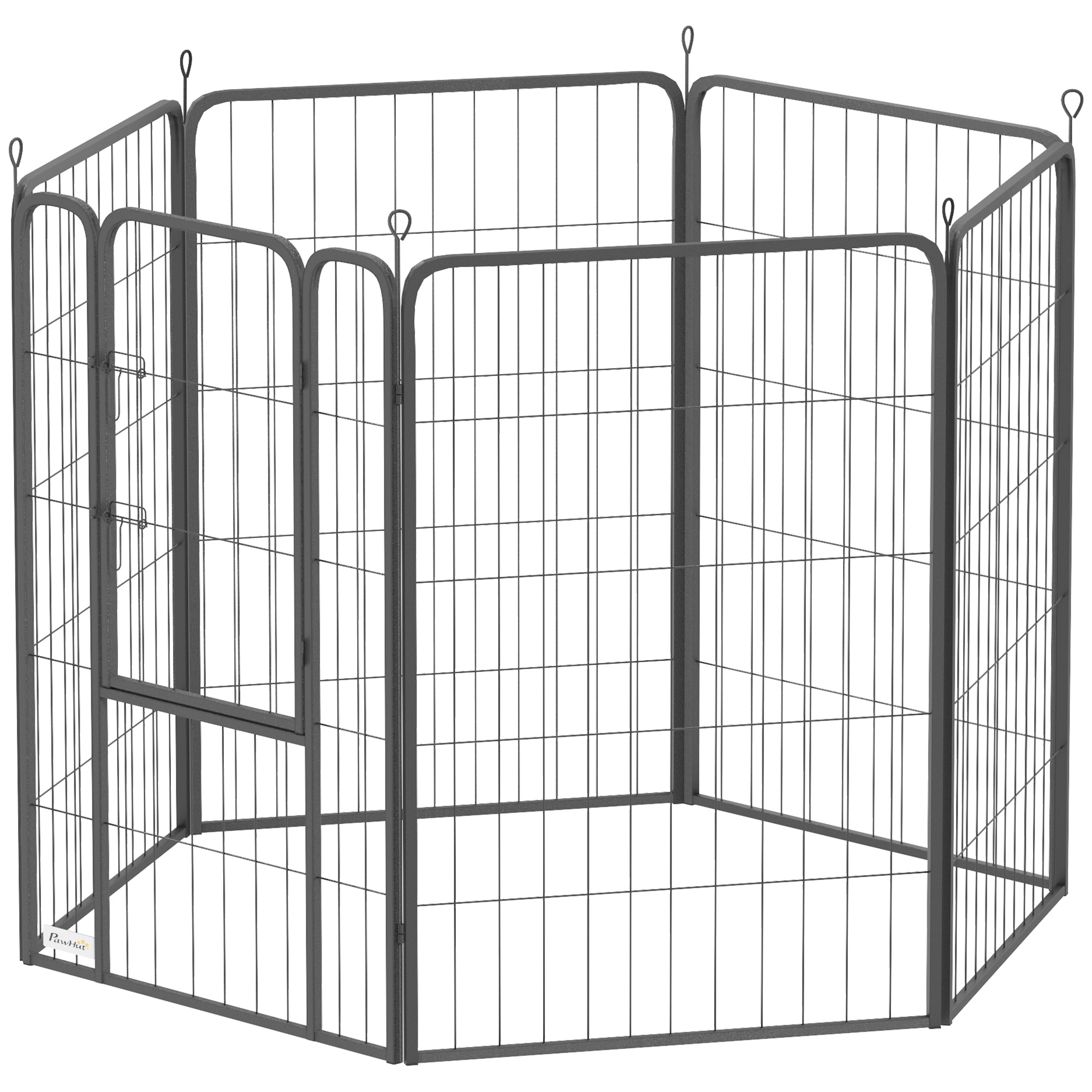 Detalle de acero y puerta para valla de perros