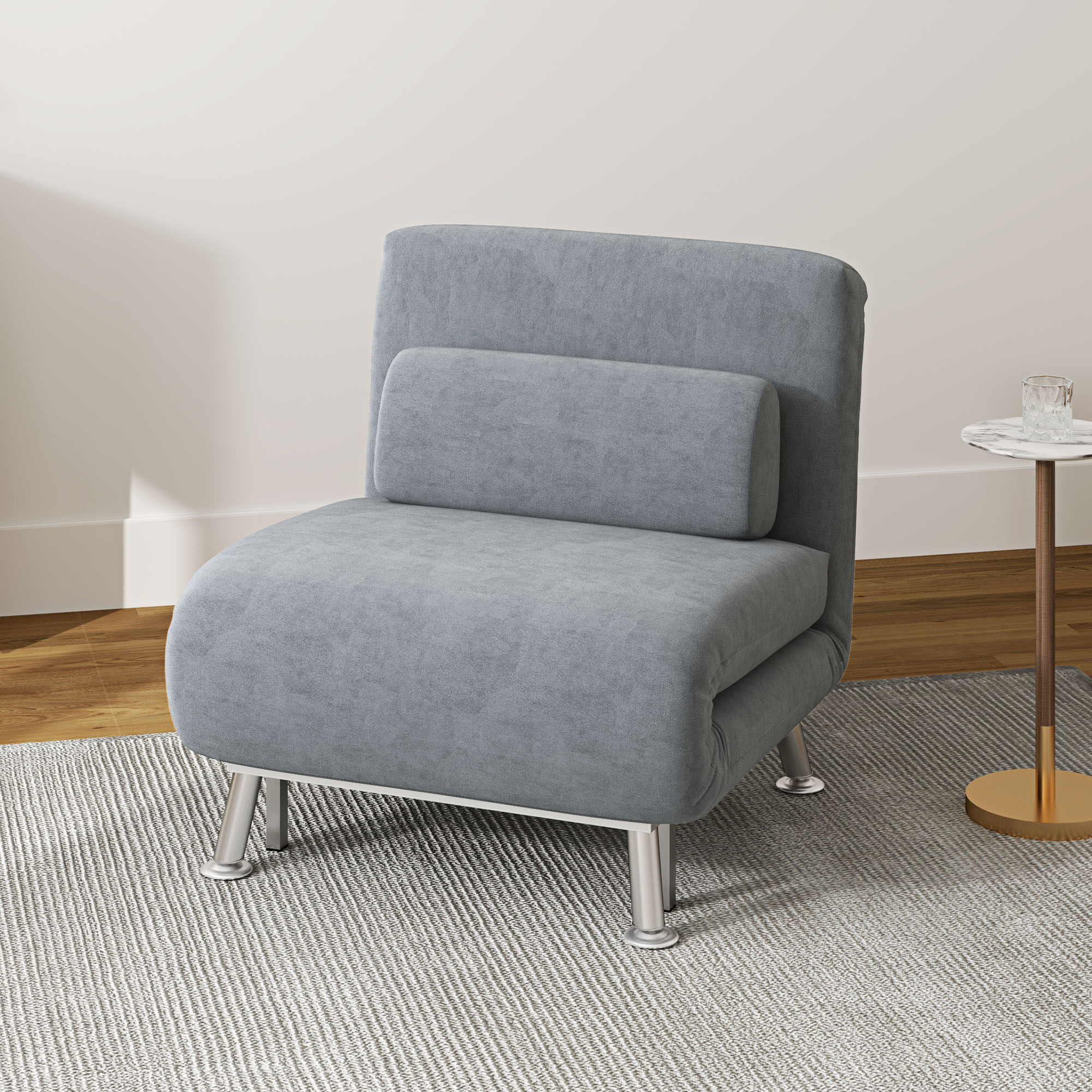 Single Velvet-Feel Sleeper Chair - Grey_voghion.com