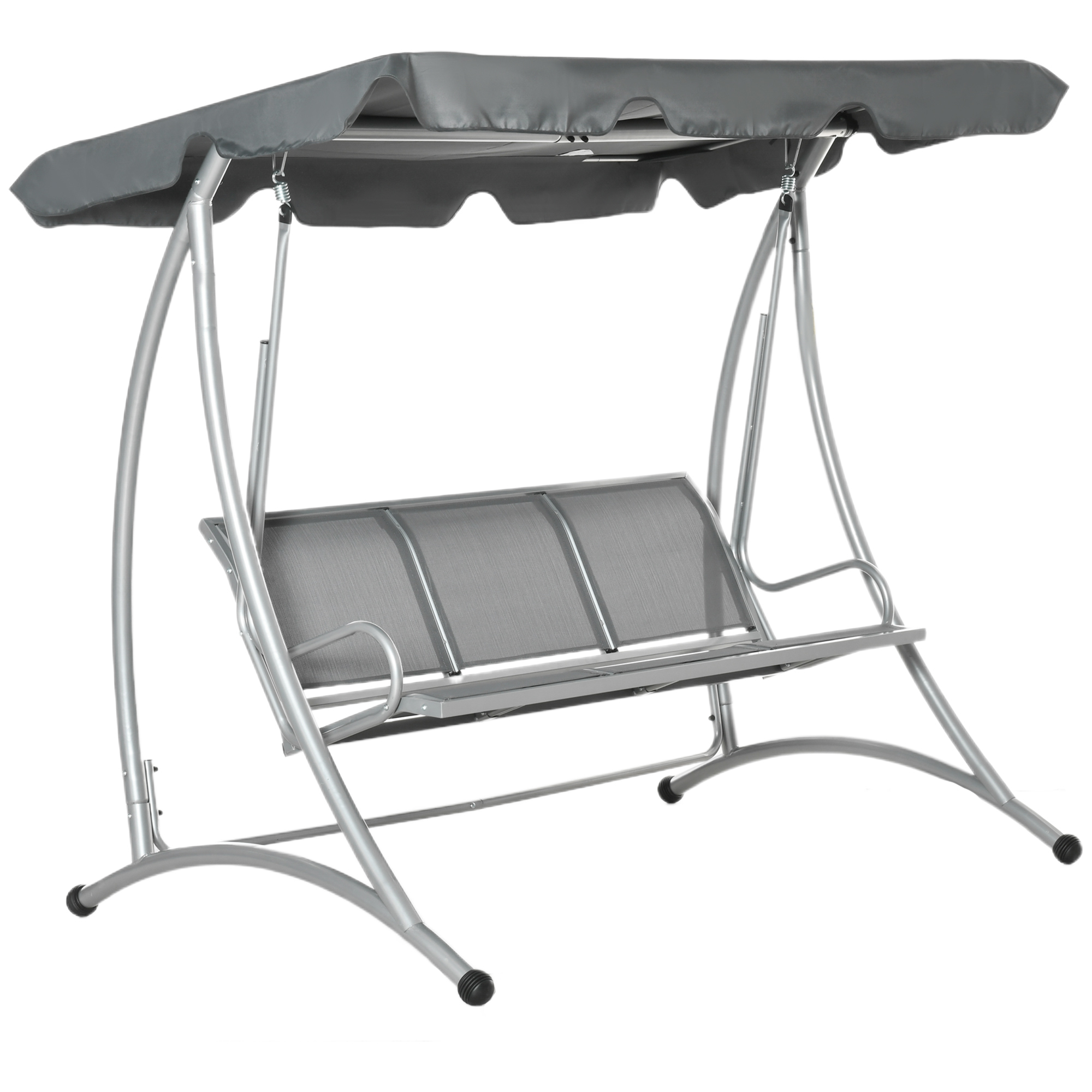 3-Seat Outdoor Porch Swing Chair, Patio Swing Glider with Adjustable Canopy, Breathable Seat, and Steel Frame for Garden, Poolside, Backyard, Gray
