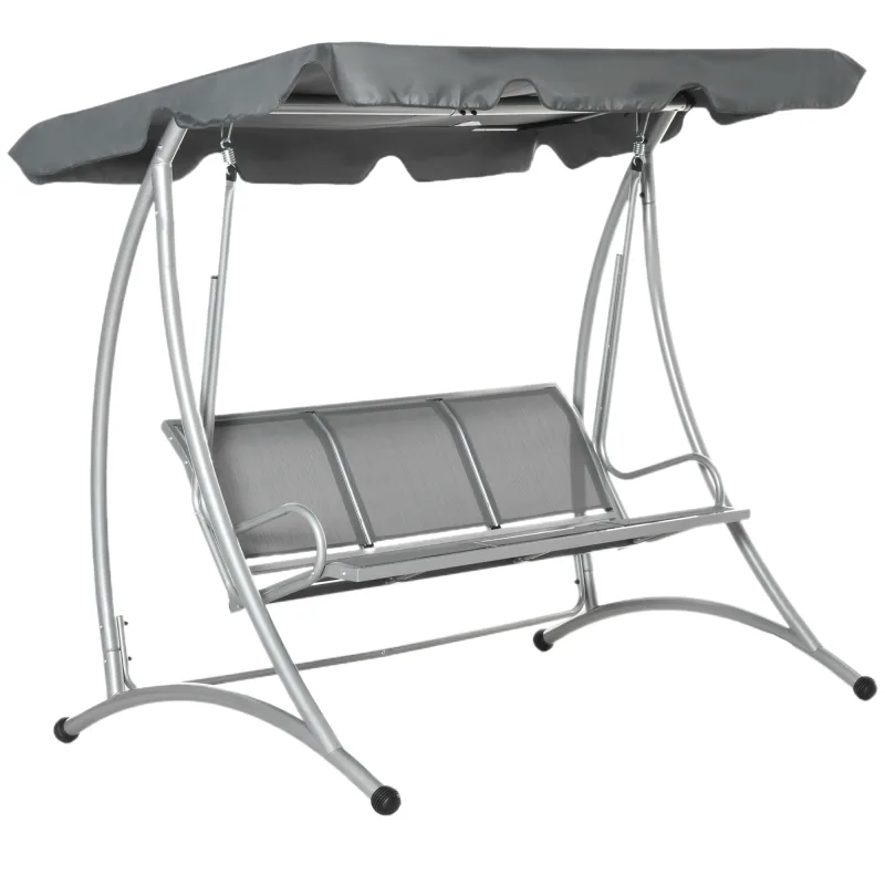 3-Seat Outdoor Porch Swing Chair, Patio Swing Glider with Adjustable Canopy, Breathable Seat, and Steel Frame for Garden, Poolside, Backyard, Gray