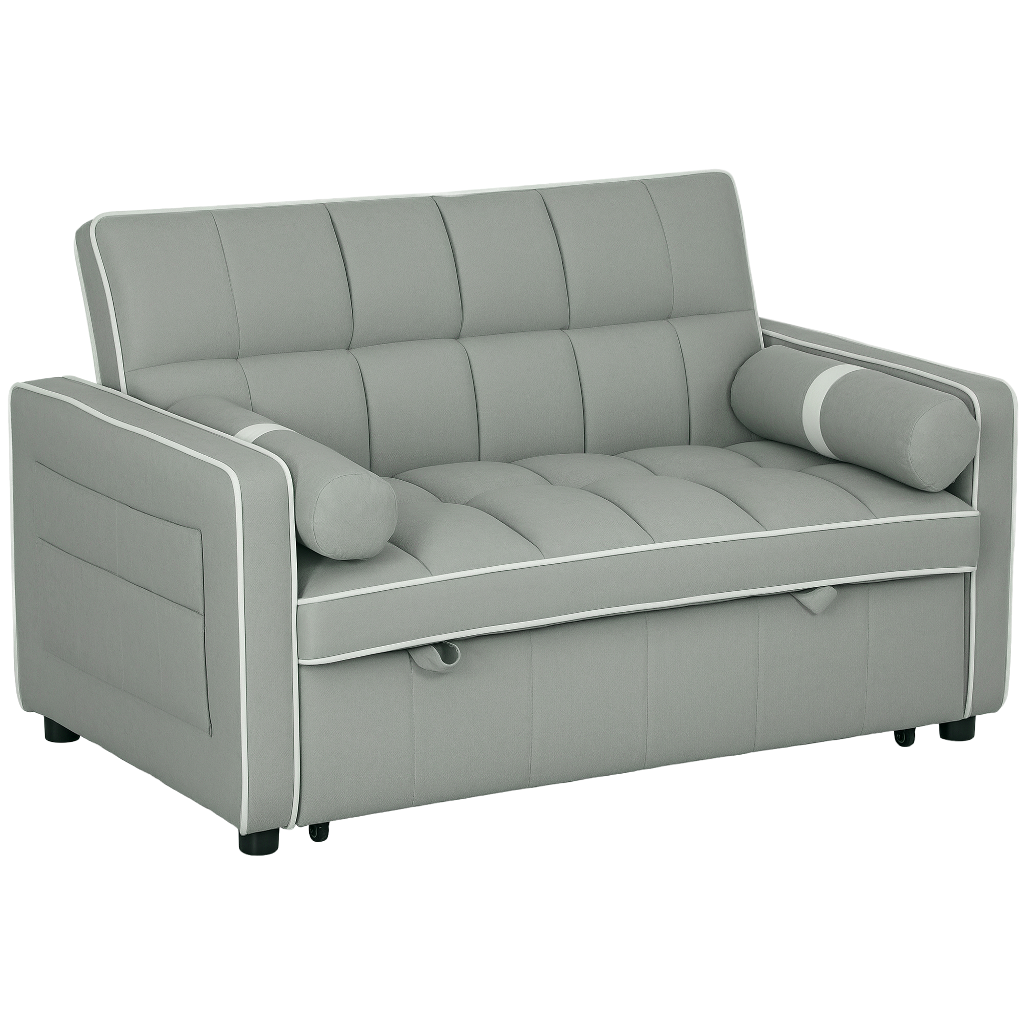 Two-Seater Linen-Look Sofa Bed - Light Grey_voghion.com