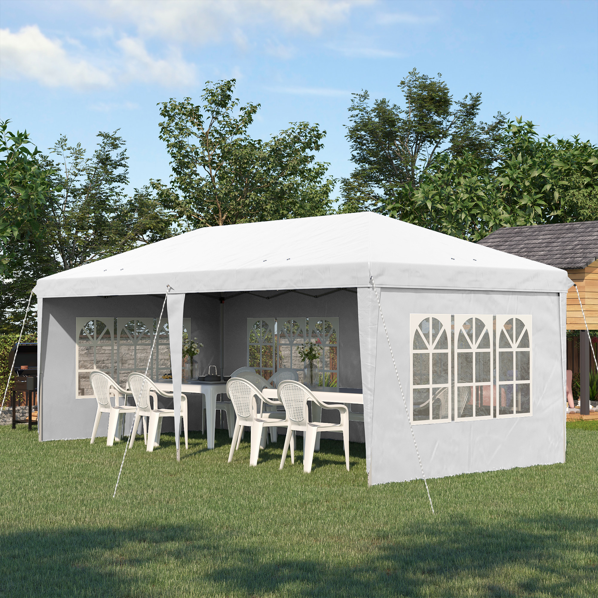 Foldable Garden Gazebo With 4 Detachable Sides And Carry Bag White_voghion.com