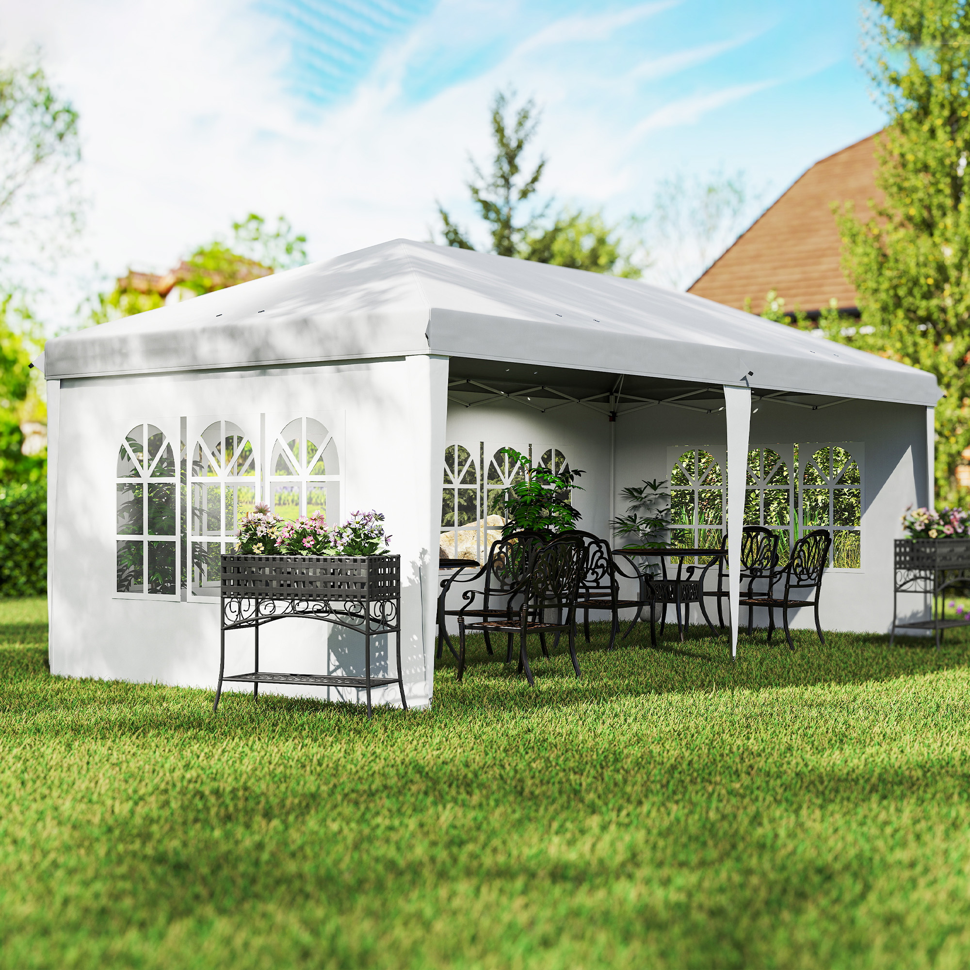 Foldable Garden Gazebo With 4 Detachable Sides And Carry Bag White_voghion.com