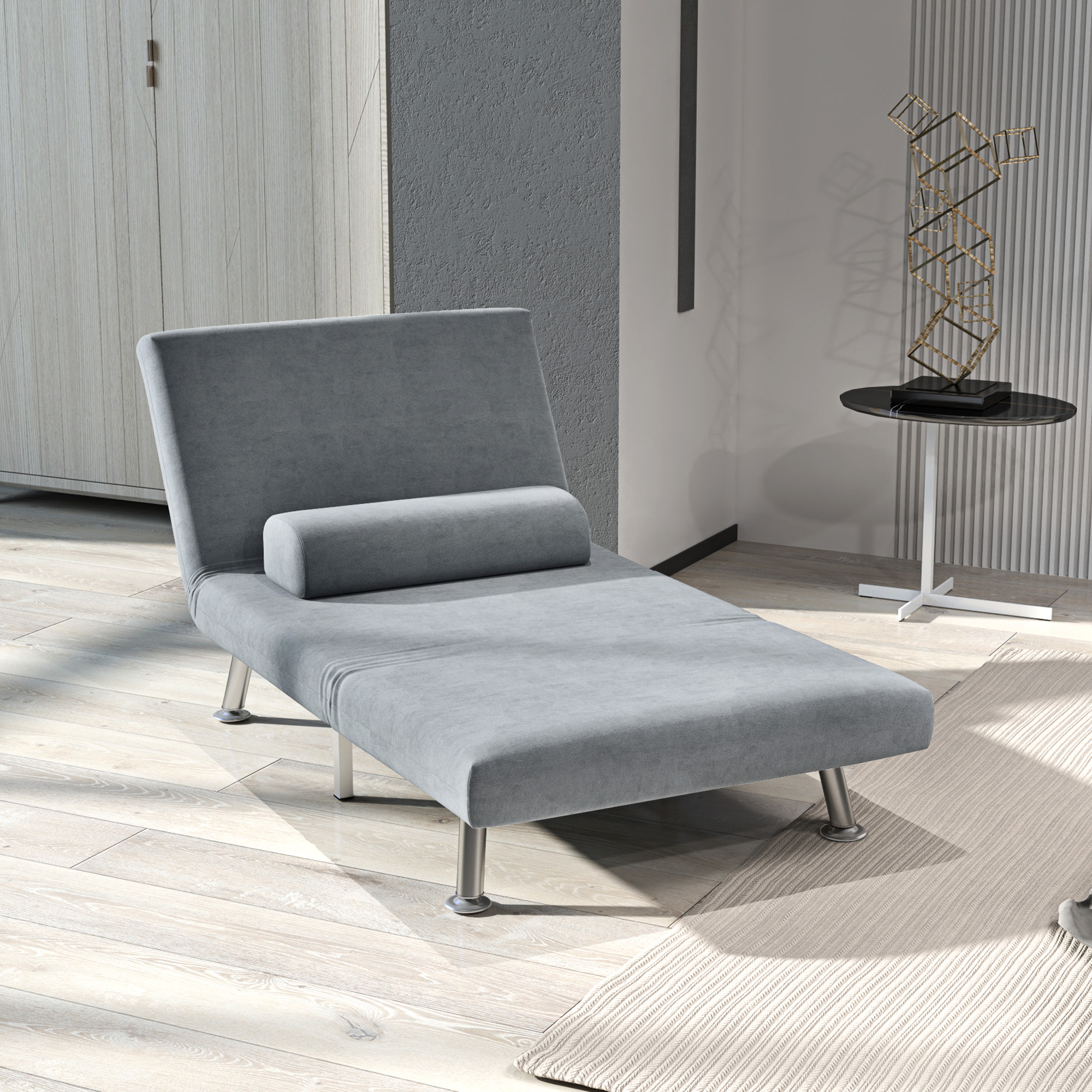 Single Velvet-Feel Sleeper Chair - Grey_voghion.com