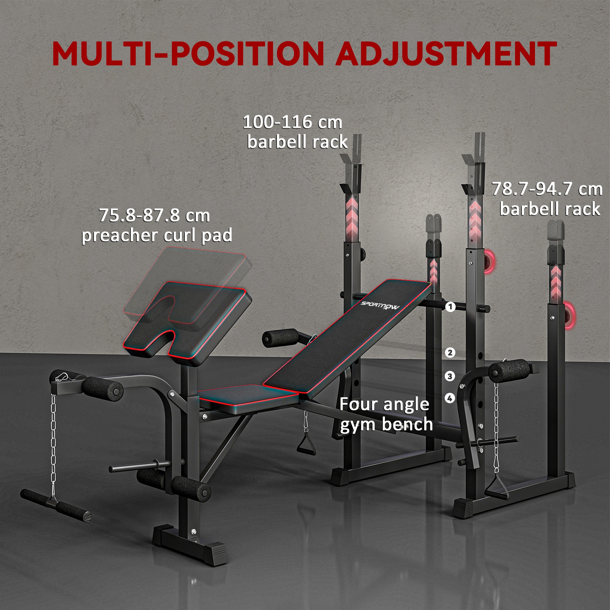 Weight Bench With Two Barbell Racks, Leg Curl Machine, Preacher Curl Bench, Black_voghion.com