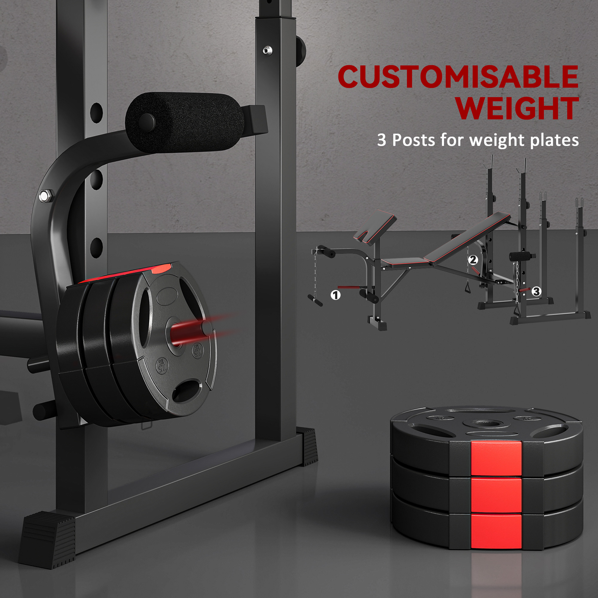Weight Bench With Two Barbell Racks, Leg Curl Machine, Preacher Curl Bench, Black_voghion.com
