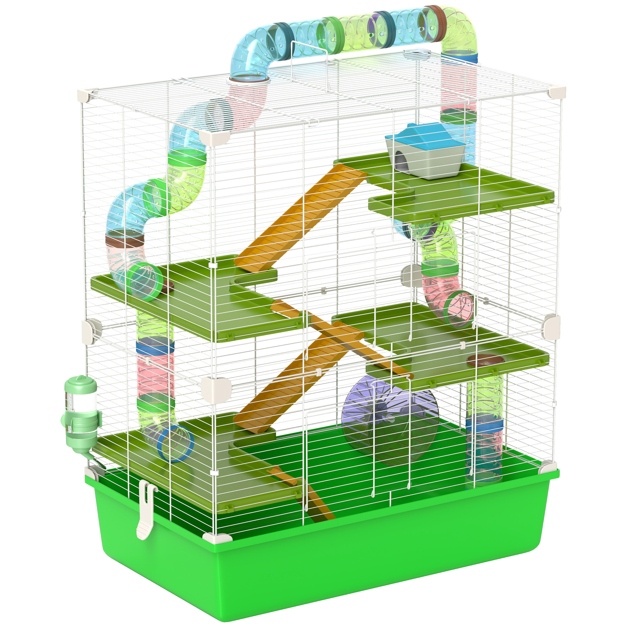 23" 5-Tier Hamster Cage with Wheel and Water Bottle, Green