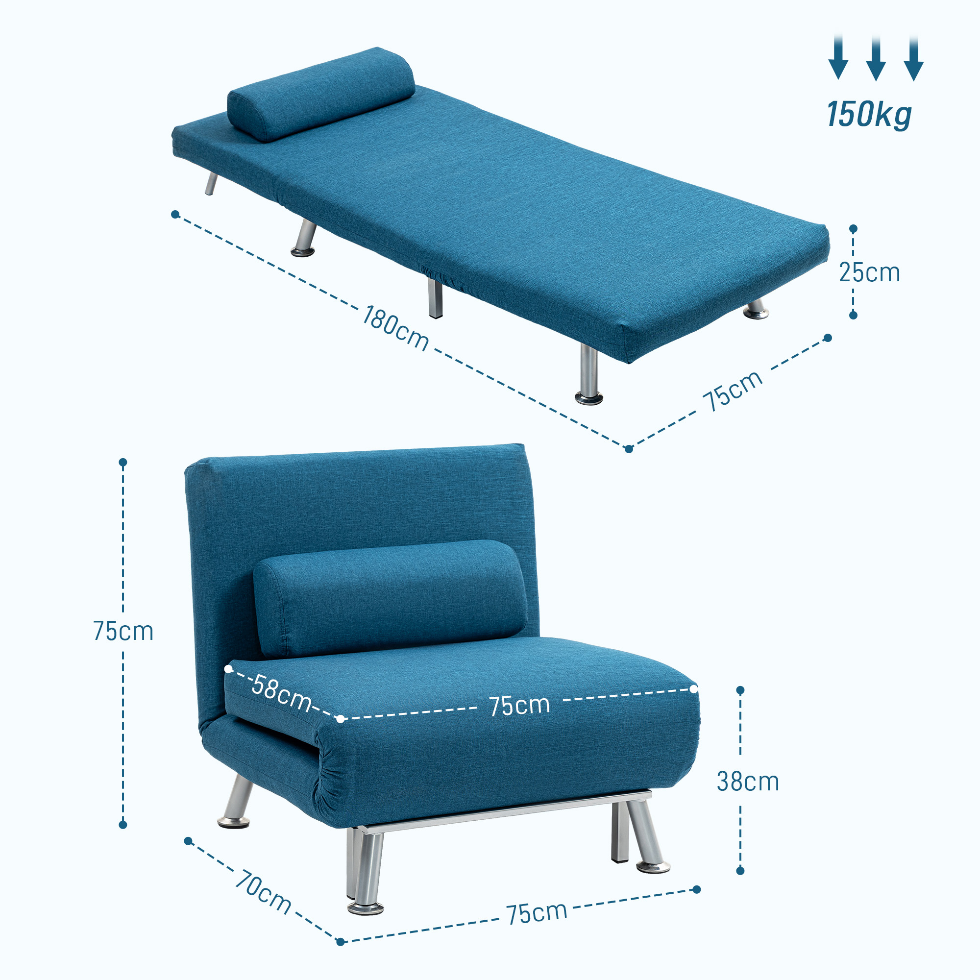 Single Linen-Look Sleeper Chair - Blue_voghion.com