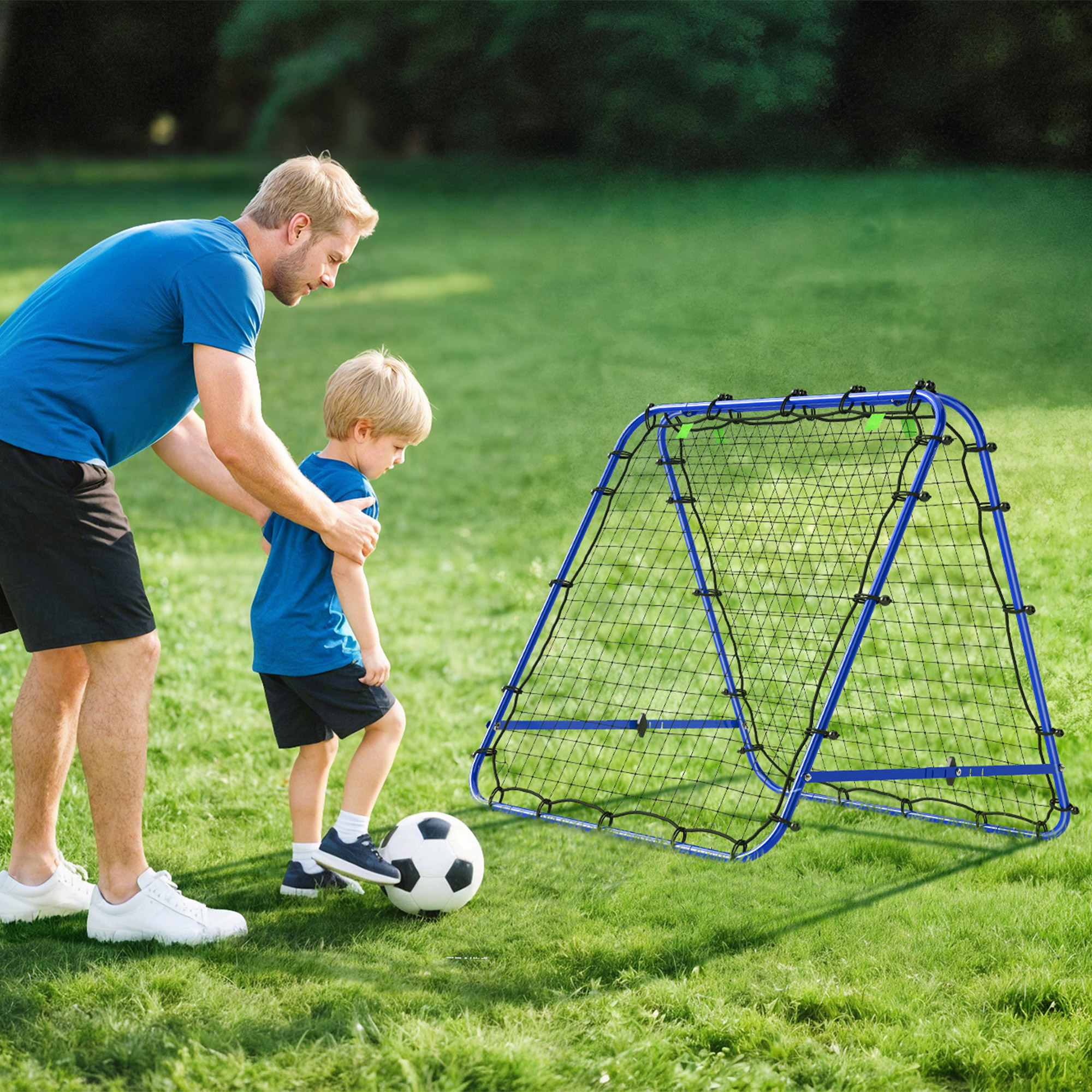 Double Sided Football Rebounder Net, Football Rebound Goal With Five Adjustable Angles, Blue_voghion.com