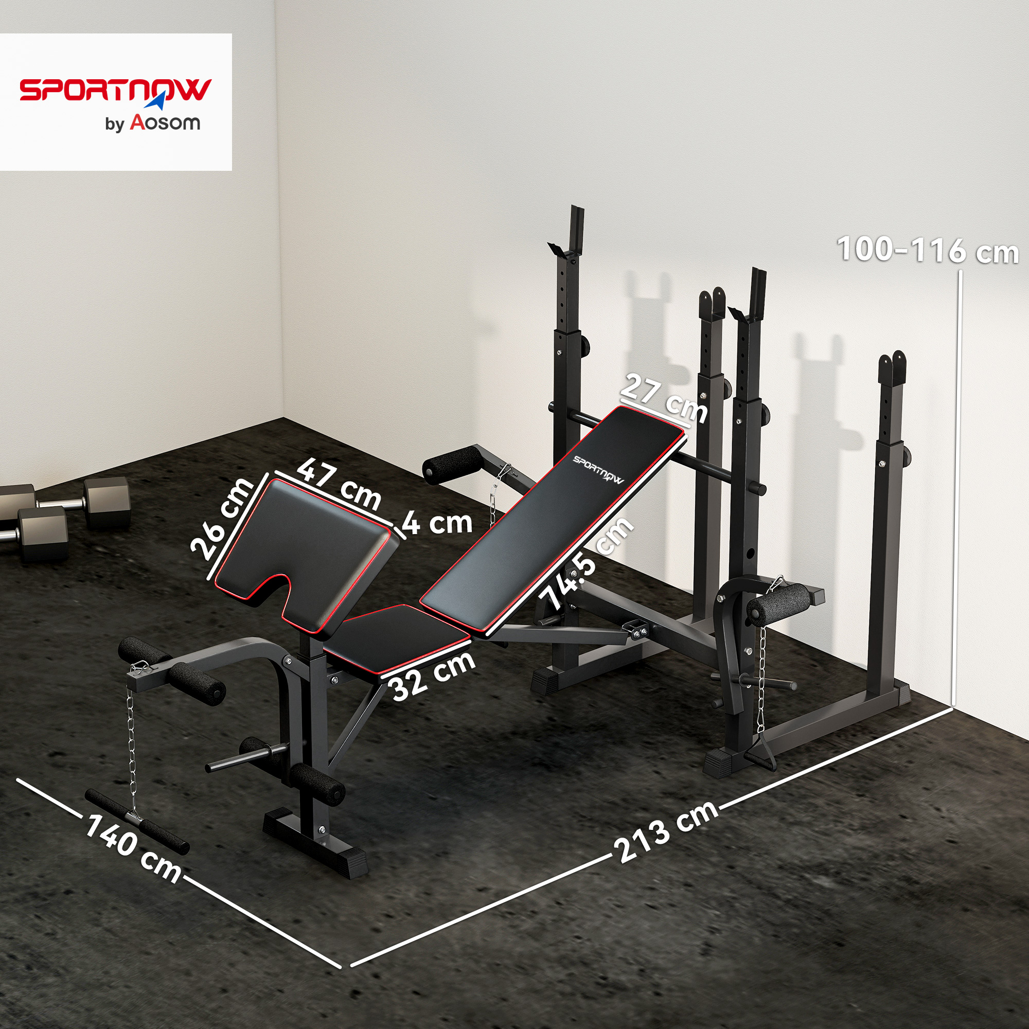 Weight Bench With Two Barbell Racks, Leg Curl Machine, Preacher Curl Bench, Black_voghion.com