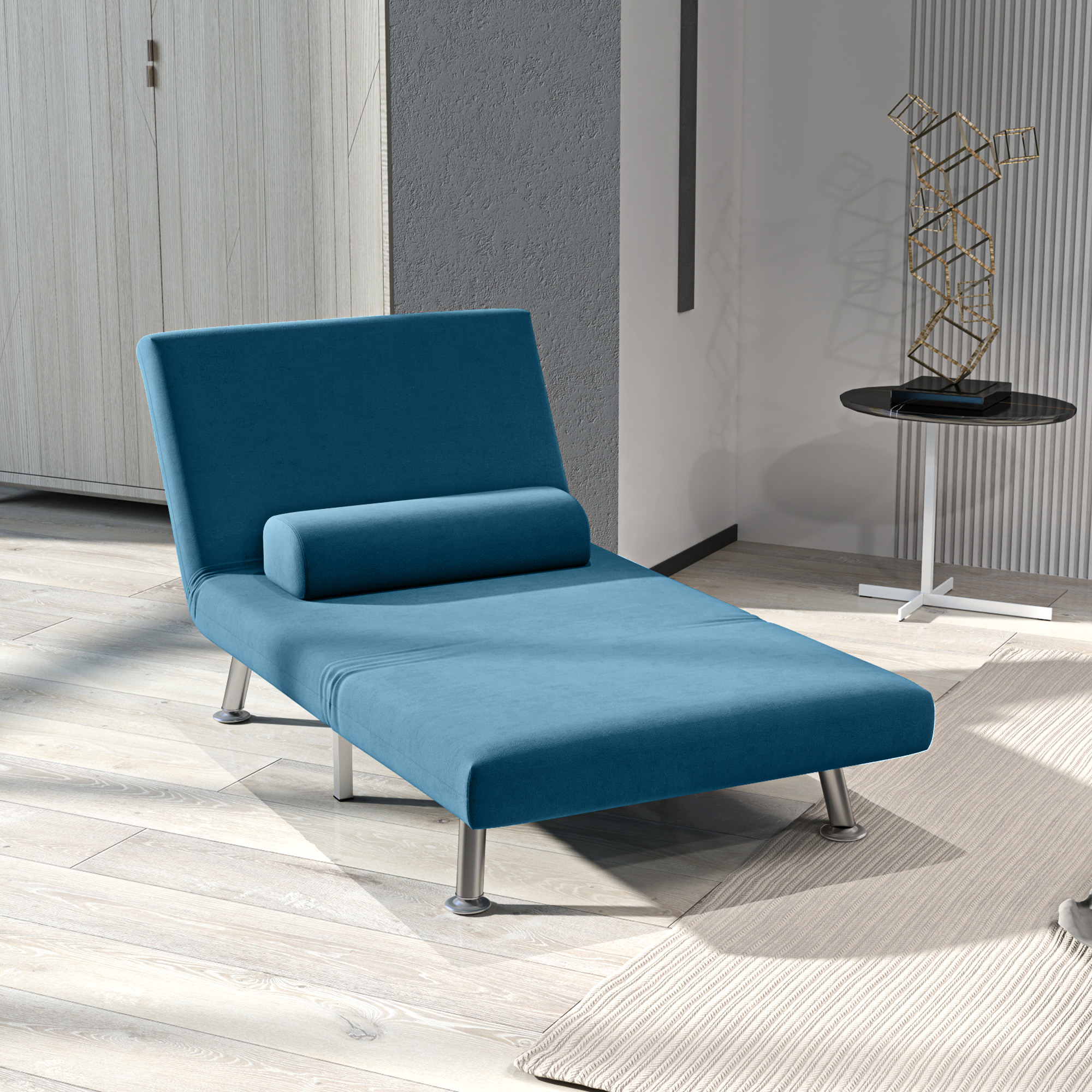 Single Velvet-Feel Sleeper Chair - Blue_voghion.com
