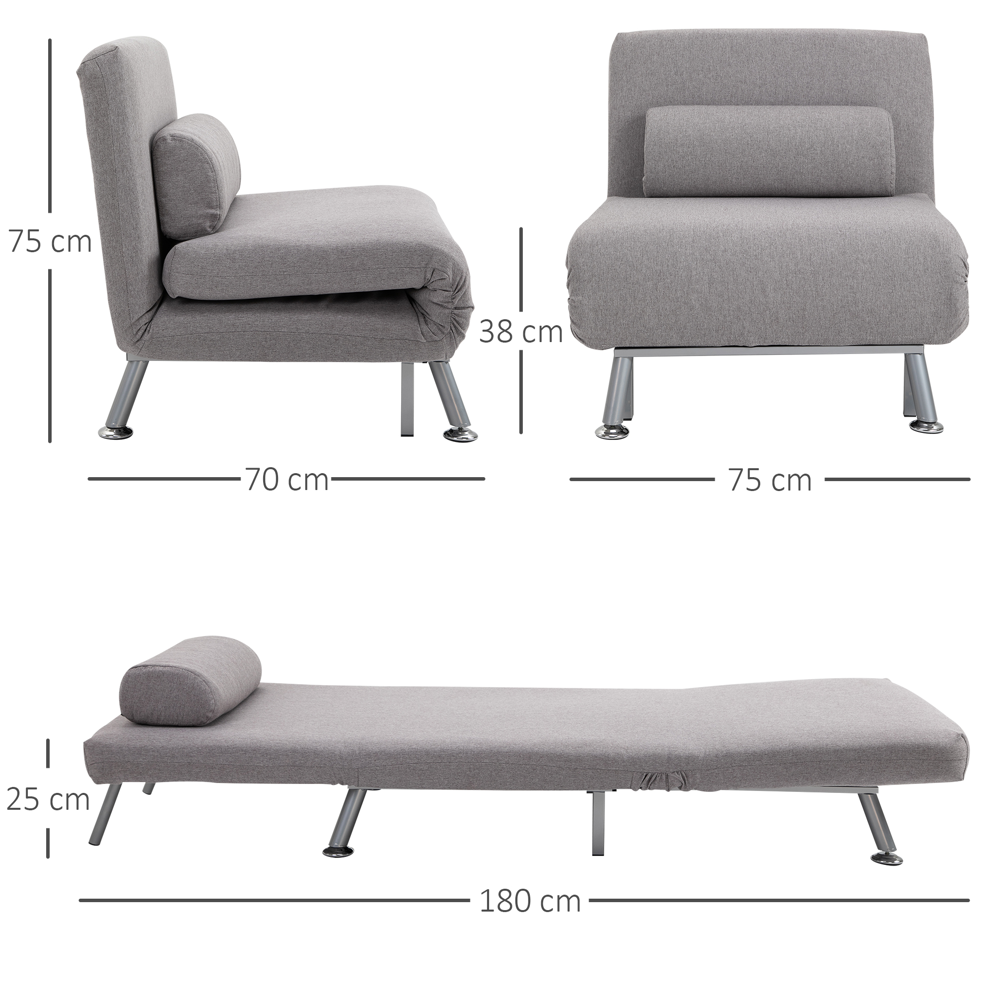 Fauteuil futon HOMCOM à dossier réglable - Gris_voghion.com