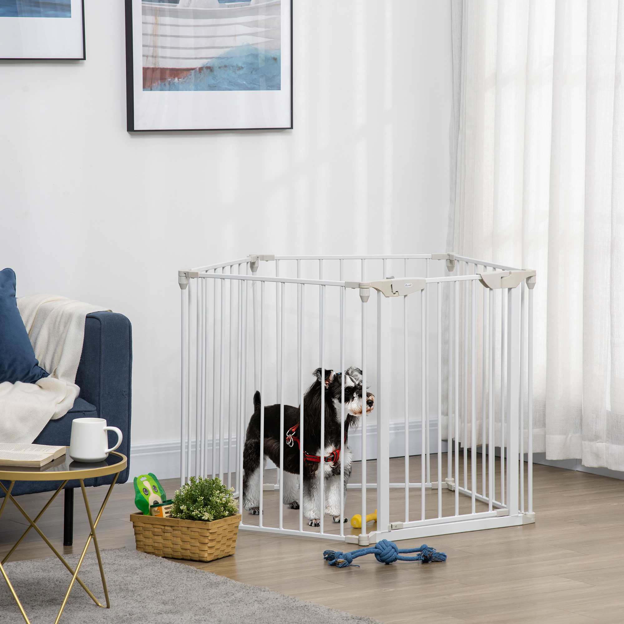 Pet Safety Gate 5 Panel Foldable For Stairs And Hallways White_voghion.com