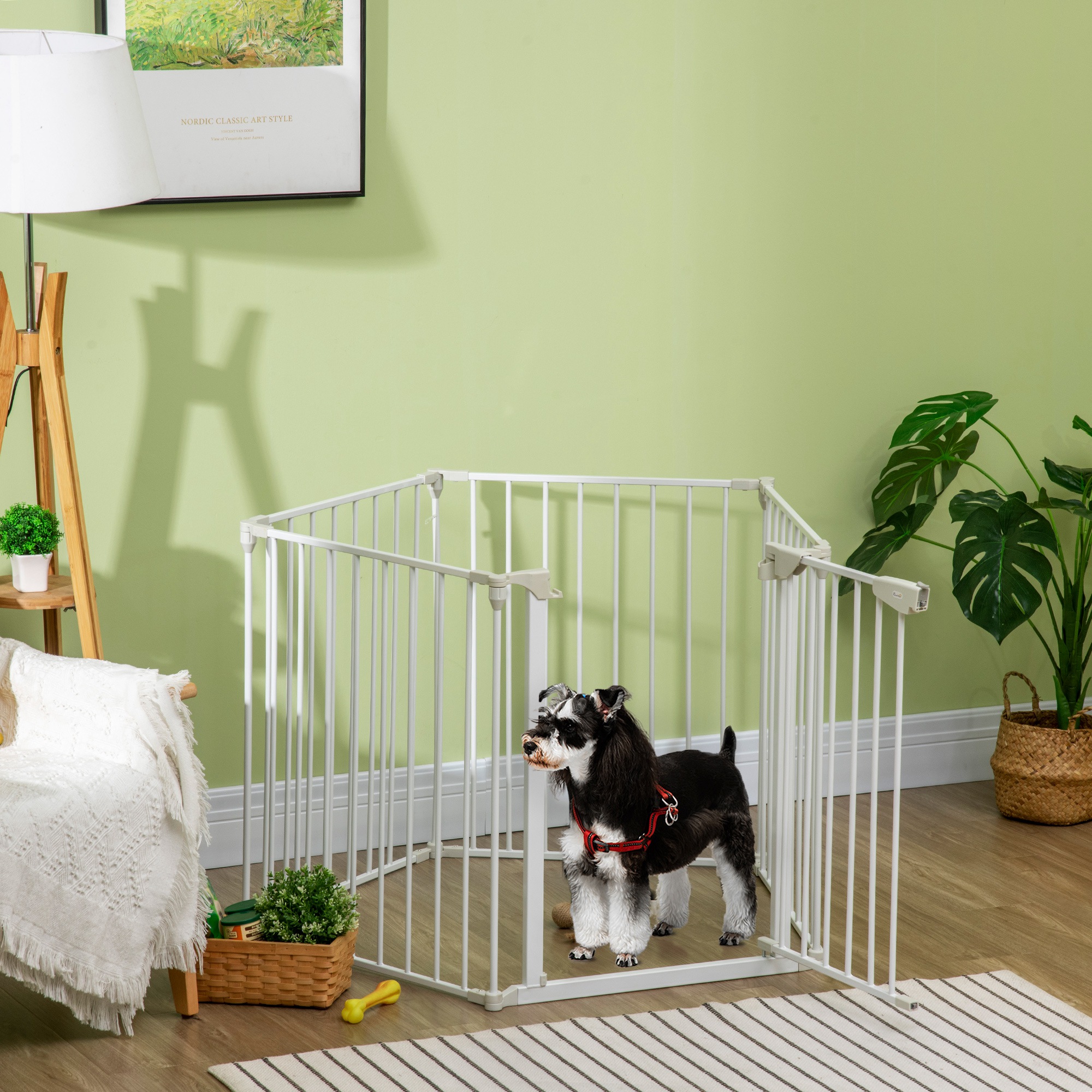 Pet Safety Gate 5 Panel Foldable For Stairs And Hallways White_voghion.com