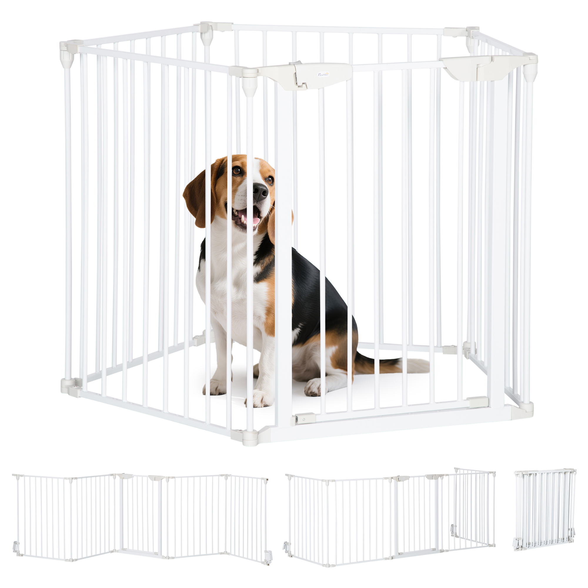 Barrera De Seguridad Para Mascotas De 5 Paneles Plegable 300 Cm Avec Cierre Inteligente Para Escalera Pasillo Blanco_voghion.com